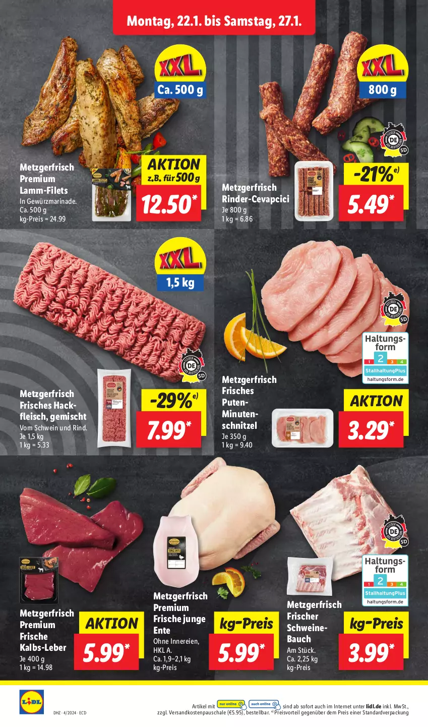 Aktueller Prospekt Lidl - Aktionsprospekt - von 22.01 bis 27.01.2024 - strona 6 - produkty: Bau, cevapcici, eis, ente, filet, filets, fleisch, gewürz, hackfleisch, lamm, marinade, minutenschnitzel, ndk, preisvorteil, pute, reis, rind, rinder, Schal, Schale, schnitzel, schwein, schwein und rind, schweine, Schweinebauch, Ti, vom schwein und rind, wein, weine