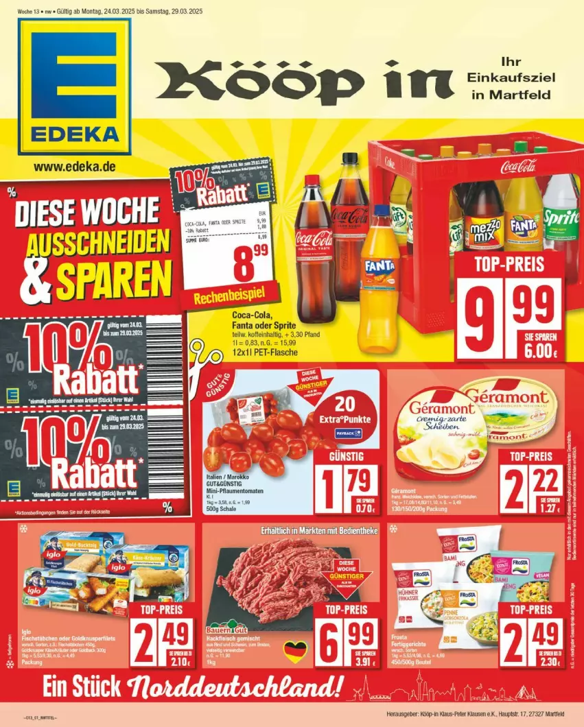 Aktueller Prospekt Edeka - Prospekte - von 24.03 bis 29.03.2025 - strona 1 - produkty: coca-cola, cola, deka, fanta, fanta oder, fanta oder sprite, flasche, oder sprite, pet-flasche, Schal, sprite, Ti