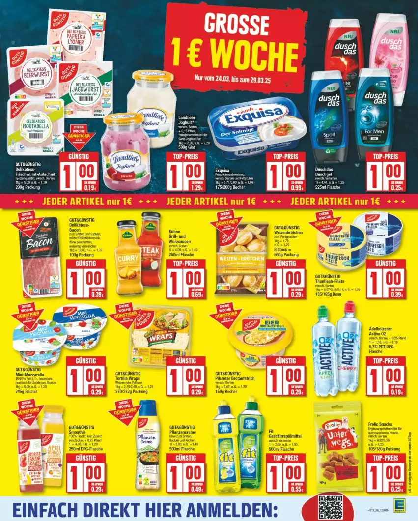 Aktueller Prospekt Edeka - Prospekte - von 24.03 bis 29.03.2025 - strona 12 - produkty: adelholzener, aufschnitt, aufstrich, Becher, brot, brotaufstrich, brötchen, creme, dell, duschdas, filet, filets, fisch, flasche, geschirr, geschirrspülmittel, grill, Holz, Kühne, landliebe, mortadella, mozzarella, pflanze, pflanzen, pflanzencreme, rel, sauce, saucen, snack, snacks, spülmittel, thunfisch, Ti, tortilla, weizenbrötchen, wrap, wraps, wurst, würzsauce, würzsaucen