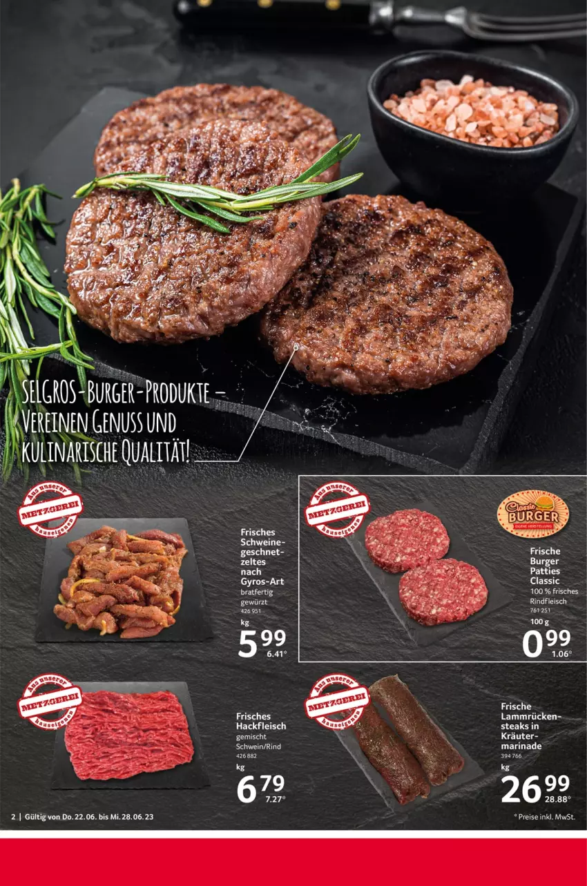 Aktueller Prospekt Selgros - Food - von 22.06 bis 28.06.2023 - strona 2 - produkty: eis, fleisch, hackfleisch, hackfleisch gemischt, kräuter, lamm, Lammrücken, marinade, reis, rind, rindfleisch, schwein, schweine, steak, steaks, Ti, wein, weine