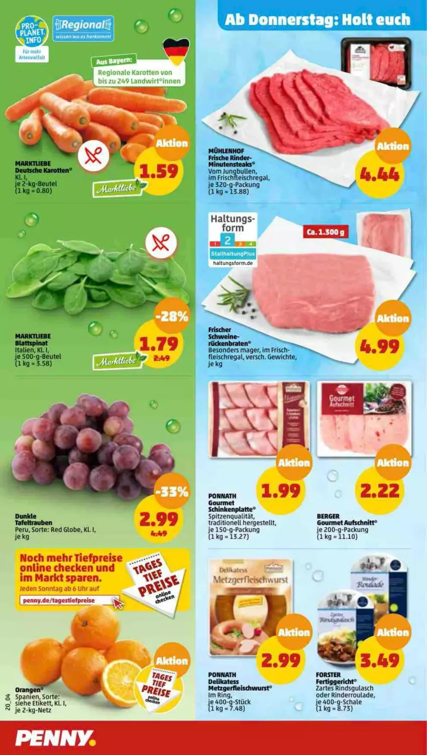 Aktueller Prospekt Penny - Prospekte - von 13.02 bis 18.02.2023 - strona 22 - produkty: aufschnitt, Berger, beutel, eis, fertiggericht, fleisch, fleischwurst, gulasch, jungbullen, latte, orange, orangen, ponnath, regal, reis, rind, rinder, Rinderroulade, ring, Schal, Schale, schinken, spitzenqualität, tafeltrauben, Ti, tiefpreis, trauben, uhr, wurst