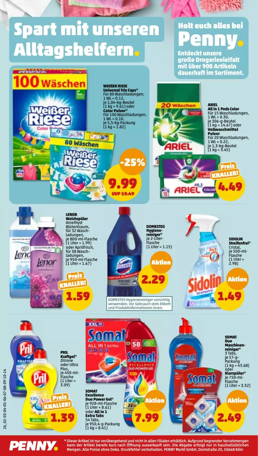 Aktueller Prospekt Penny - Prospekte - von 13.02 bis 18.02.2023 - strona 26 - produkty: beutel, Blüte, Cap, domestos, eis, elle, flasche, klarspüler, lenor, lenor weichspüler, LG, Pods, pril, Rauch, reifen, reiniger, reis, rwe, sidolin, somat, Ti, vollwaschmittel, waschmittel, weichspüler, zitrone, ZTE