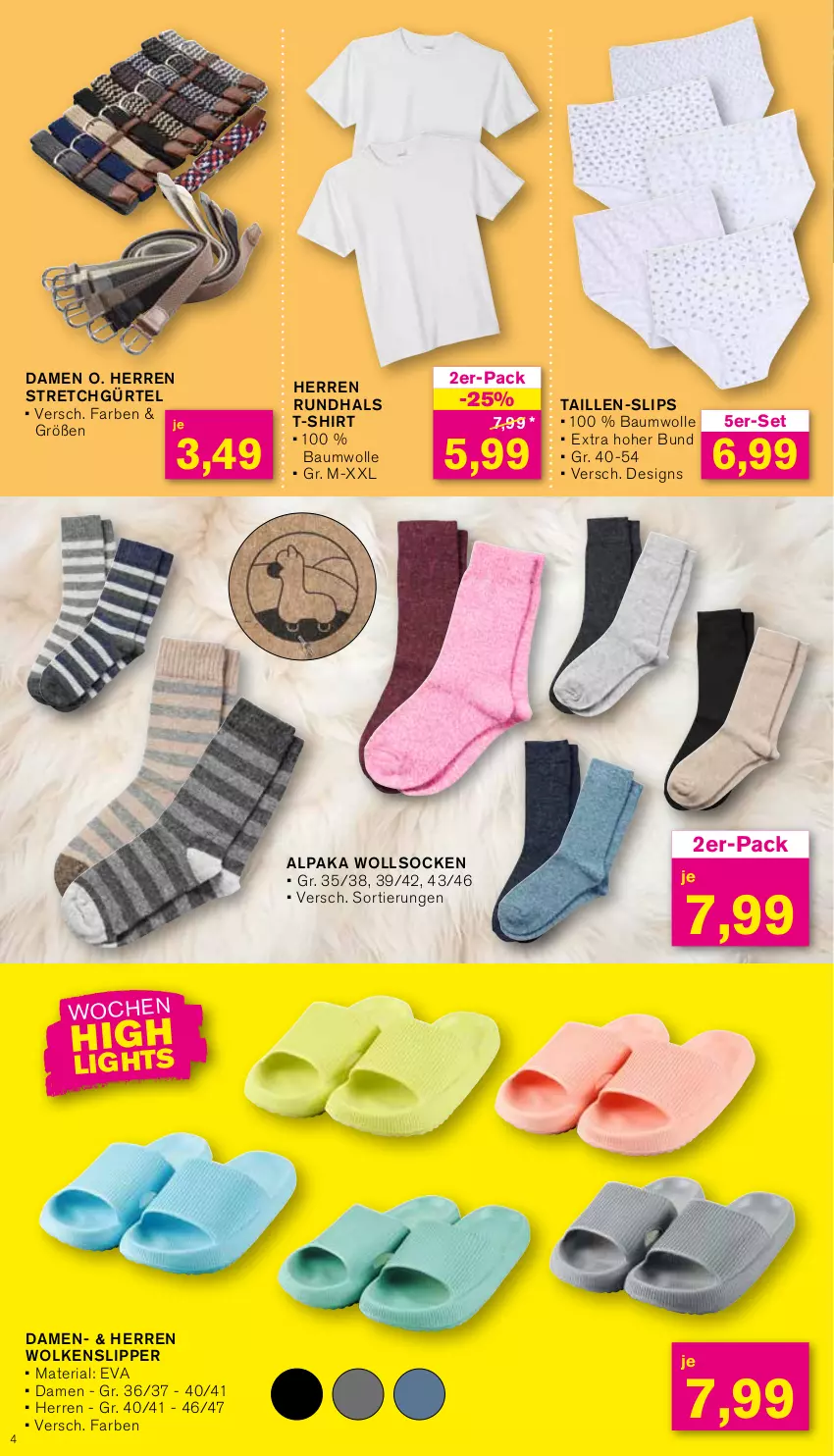 Aktueller Prospekt Kodi - Prospekte - von 02.09 bis 07.09.2024 - strona 4 - produkty: Bau, baumwolle, Ria, shirt, slip, Slipper, slips, socken, T-Shirt, Ti, wolle