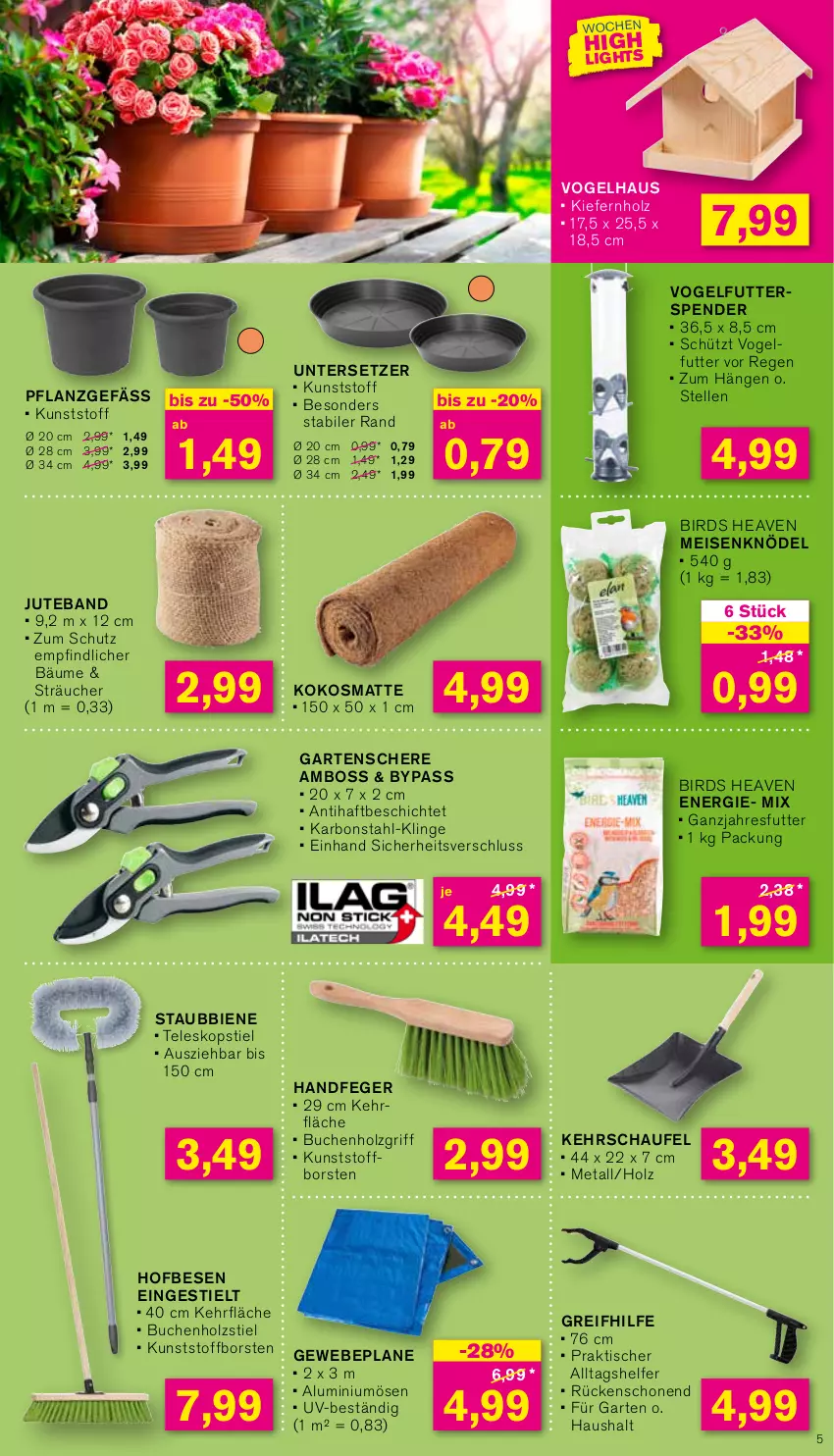 Aktueller Prospekt Kodi - Prospekte - von 02.09 bis 07.09.2024 - strona 5 - produkty: boss, buch, eis, elle, Garten, Gartenschere, Gewebeplane, Holz, Knödel, kokos, Meisenknödel, Schere, Teleskop, teleskopstiel, Ti, tisch, Untersetzer, Vogelfutter