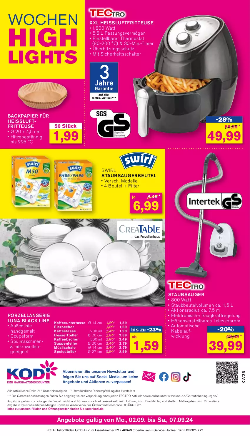 Aktueller Prospekt Kodi - Prospekte - von 02.09 bis 07.09.2024 - strona 8 - produkty: angebot, angebote, auto, Becher, beutel, dell, dessert, Dessertteller, eier, Eierbecher, eis, Elektro, elle, ente, fritteuse, kaffee, kaffeebecher, kraft, lack, lenco, LG, mikrowelle, Mode, müsli, Müslischale, papier, reis, Schal, Schale, Speiseteller, spülmaschinen, staubbeutel, staubsauger, staubsaugerbeutel, suppe, suppen, swirl, tasse, tectro, Teleskop, teller, thermostat, Ti, timer, tisch, überhitzungsschutz, WICK