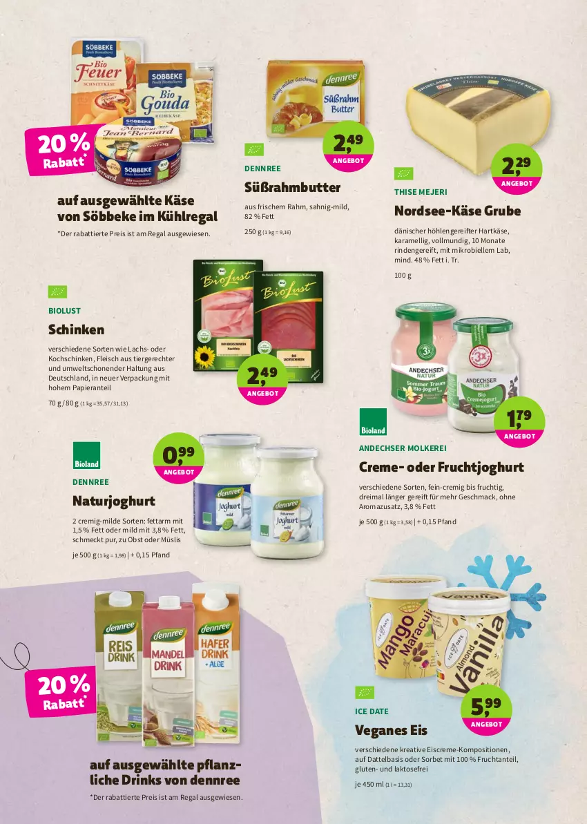 Aktueller Prospekt Denns Biomarkt - Prospekte - von 08.06 bis 21.06.2022 - strona 3 - produkty: angebot, bio, butter, creme, dennree, drink, drinks, eis, eiscreme, elle, fleisch, frucht, fruchtjoghurt, hartkäse, joghur, joghurt, karamell, Käse, kochschinken, kühlregal, lachs, mac, müsli, natur, naturjoghurt, Nordsee, obst, papier, Pflanzliche Drink, regal, reis, rind, schinken, söbbeke, Sorbet, Süßrahmbutter, Ti, Veganes Eis