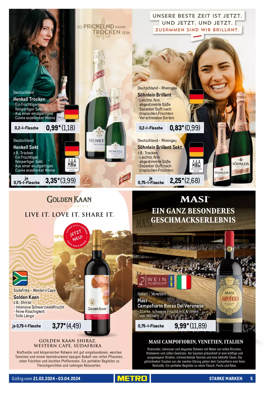 Aktueller Prospekt Metro - Starke Marken - von 21.03 bis 03.04.2024 - strona 5 - produkty: Ardbeg, brillant sekt, Cap, Cognac, cuvée, elle, ente, flasche, frucht, früchte, früchten, henkel, henkell, henkell sekt, Henkell Trocken, Nescafé, nescafé gold, Rauch, scotch, scotch whisky, sekt, single malt, söhnlein, söhnlein brillant, Ti, wein, weine, Weste, whisky