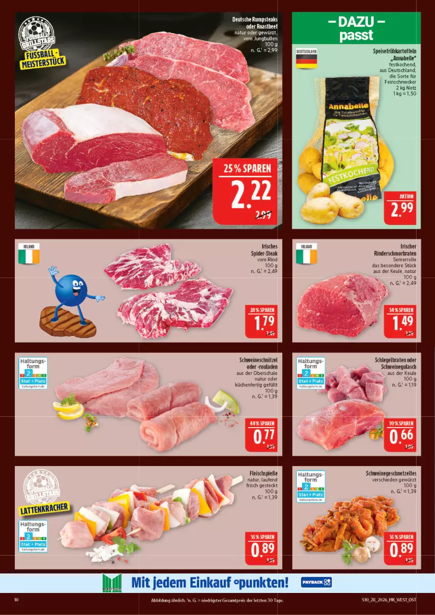 Aktueller Prospekt Marktkauf - Prospekt - von 05.07 bis 11.07.2026 - strona 10 - produkty: braten, eis, elle, feinschmecker, fleisch, Fleischspieße, Frühkartoffeln, geschnetzeltes, gewürz, gulasch, kartoffel, kartoffeln, kracher, küche, Küchen, latte, Laufen, natur, reis, rind, rinder, rouladen, rum, rumpsteak, Schal, Schale, schnitzel, schwein, schweine, schweinegulasch, schweineschnitzel, speisefrühkartoffeln, steak, steaks, Ti, wein, weine, Zelt, ZTE