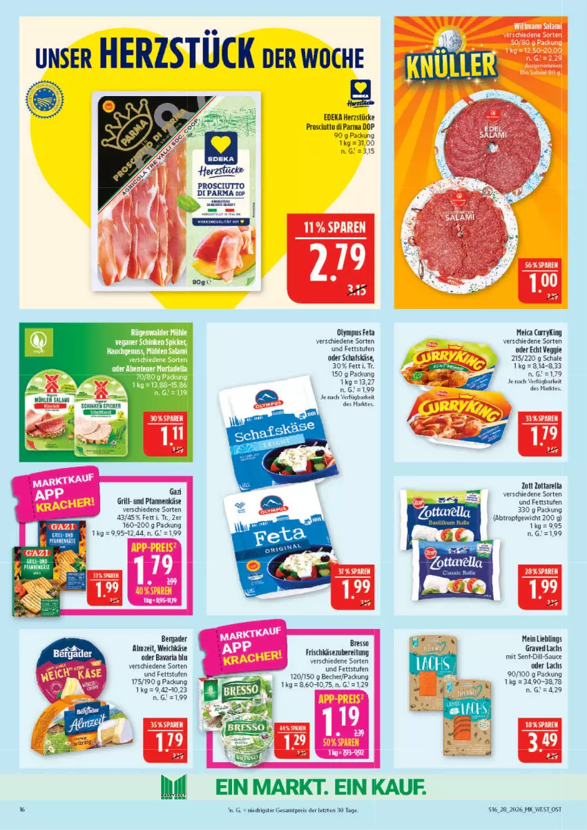 Aktueller Prospekt Marktkauf - Prospekt - von 05.07 bis 11.07.2026 - strona 16 - produkty: bavaria blu, Becher, bergader, curry, deka, eis, feta, frischkäse, grill, Käse, lachs, mab, meica, pfanne, pfannen, pfannenkäse, prosciutto, Prosciutto di Parma, reis, rel, Ria, sauce, schafskäse, Schal, Schale, schinken, Schinkenspicker, senf, Ti, und pfanne, veggie, weichkäse, zott, zottarella, ZTE