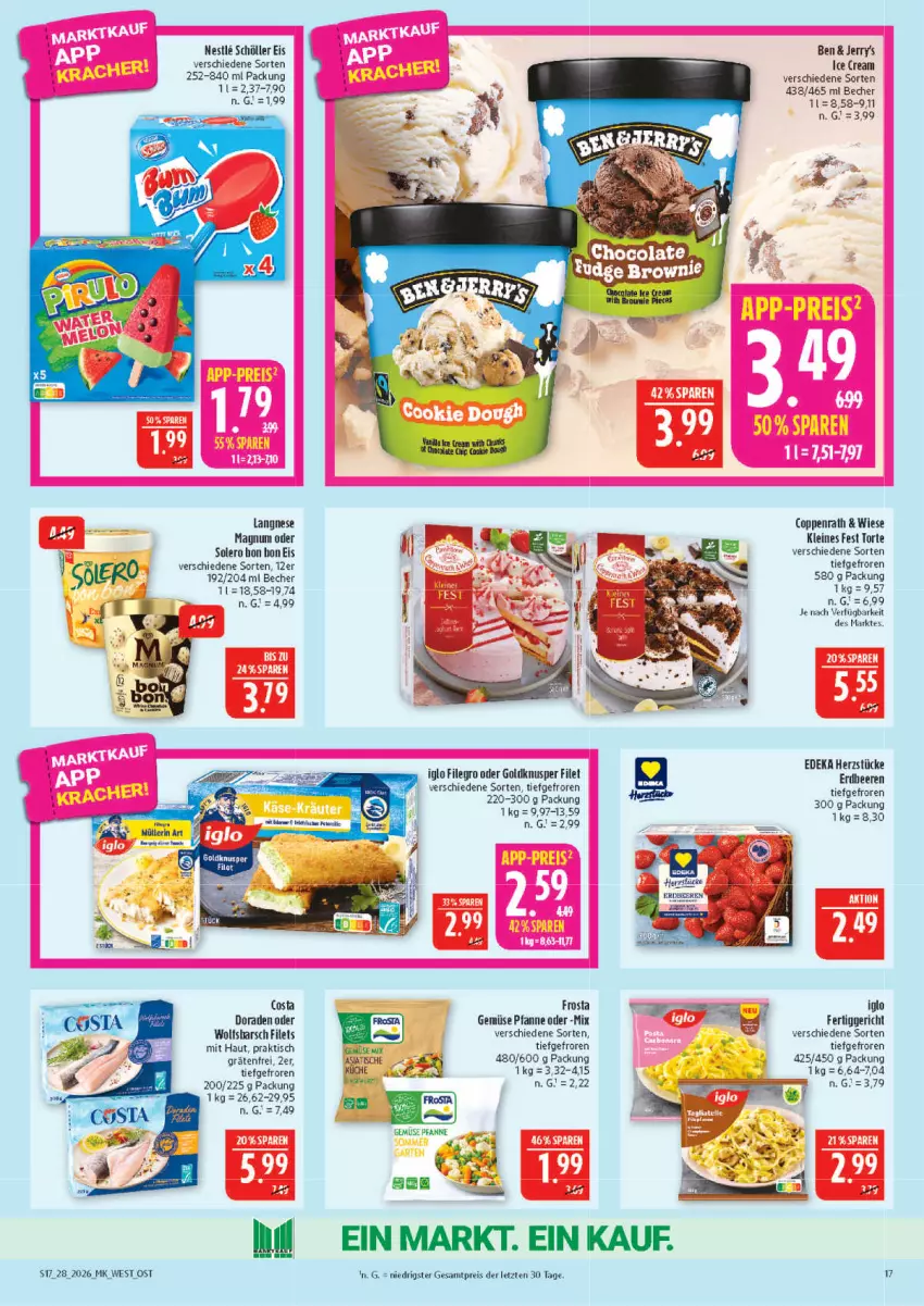 Aktueller Prospekt Marktkauf - Prospekt - von 05.07 bis 11.07.2026 - strona 17 - produkty: Becher, beere, beeren, coppenrath, deka, Dorade, eis, erdbeere, erdbeeren, fertiggericht, filegro, filet, filets, frosta, iglo, langnese, leine, petersilie, pfanne, reis, Schöller, Ti, tisch, torte, wolfsbarsch, ZTE