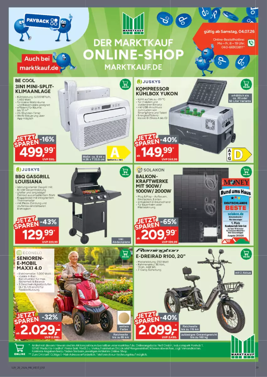 Aktueller Prospekt Marktkauf - Prospekt - von 05.07 bis 11.07.2026 - strona 29 - produkty: abdeckplane, akku, angebot, angebote, Bau, decke, Deckel, Dreirad, eis, gasgrill, grill, Holz, kompressor, kraft, leine, ndk, piezo-zündung, reis, Schal, smartphone, tablet, telefon, thermometer, Ti, timer, uhr, usb