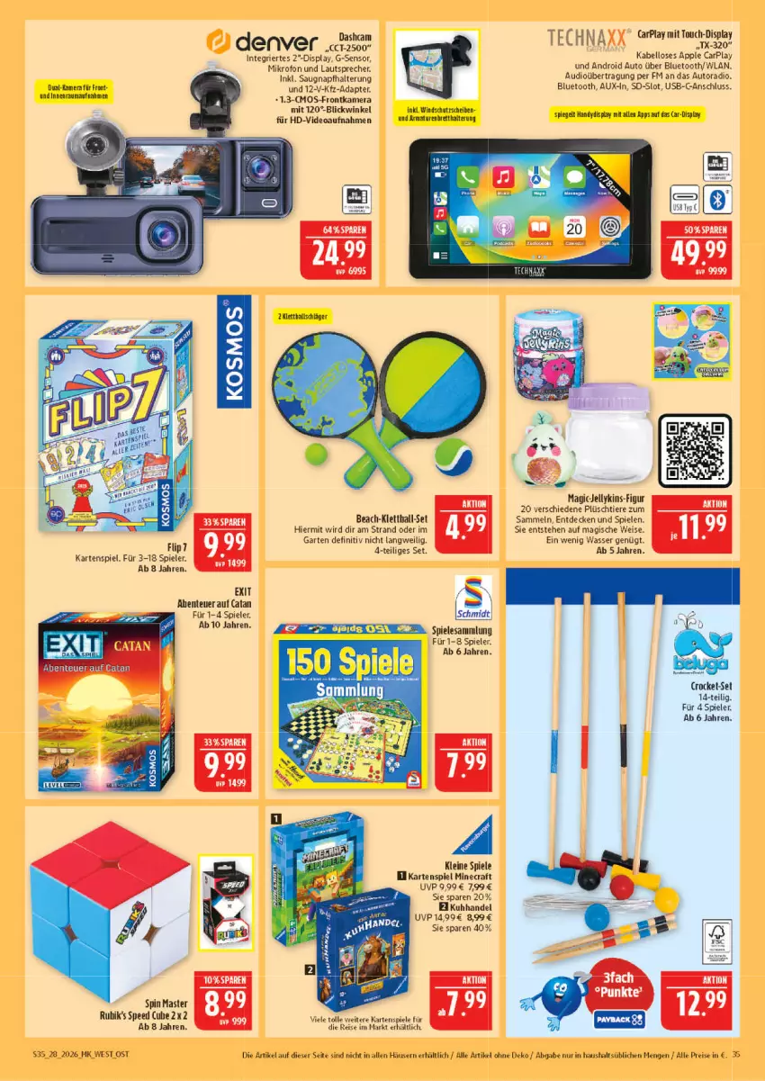 Aktueller Prospekt Marktkauf - Prospekt - von 05.07 bis 11.07.2026 - strona 35 - produkty: adapter, Apple, aust, auto, Autoradio, ball, decke, eis, ente, frontkamera, Garten, Handy, kamera, Kartenspiel, lautsprecher, leine, Plüsch, Radio, Rana, reis, spee, spiegel, Spiele, technaxx, Ti, Tiere, usb, wasser, Windschutz