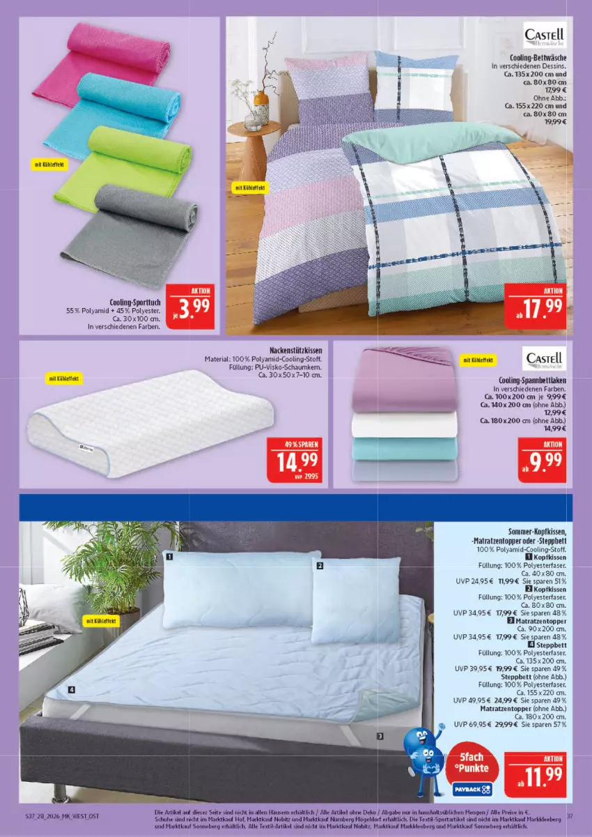 Aktueller Prospekt Marktkauf - Prospekt - von 05.07 bis 11.07.2026 - strona 37 - produkty: bett, bettwäsche, eis, kissen, kopfkissen, matratze, matratzen, Matratzentopper, nackenstützkissen, reis, Ria, schuhe, Sport, steppbett, Ti, topper, tuc