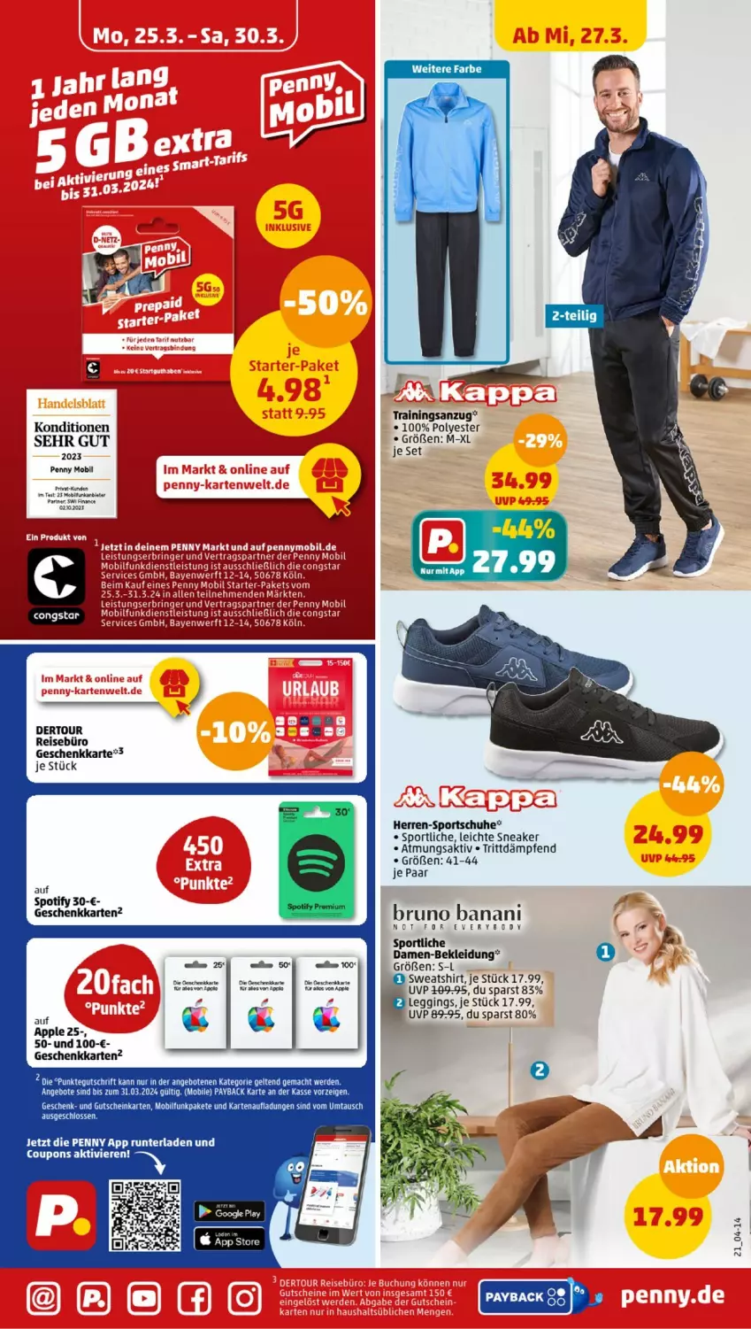 Aktueller Prospekt Penny - Prospekte - von 25.03 bis 30.03.2024 - strona 21 - produkty: angebot, angebote, Anzug, Apple, body, eis, elle, erde, gin, gutschein, kleid, Kleidung, leggings, mac, reis, schuhe, shirt, sneaker, Sport, sportschuhe, Sweatshirt, Ti, trainingsanzug