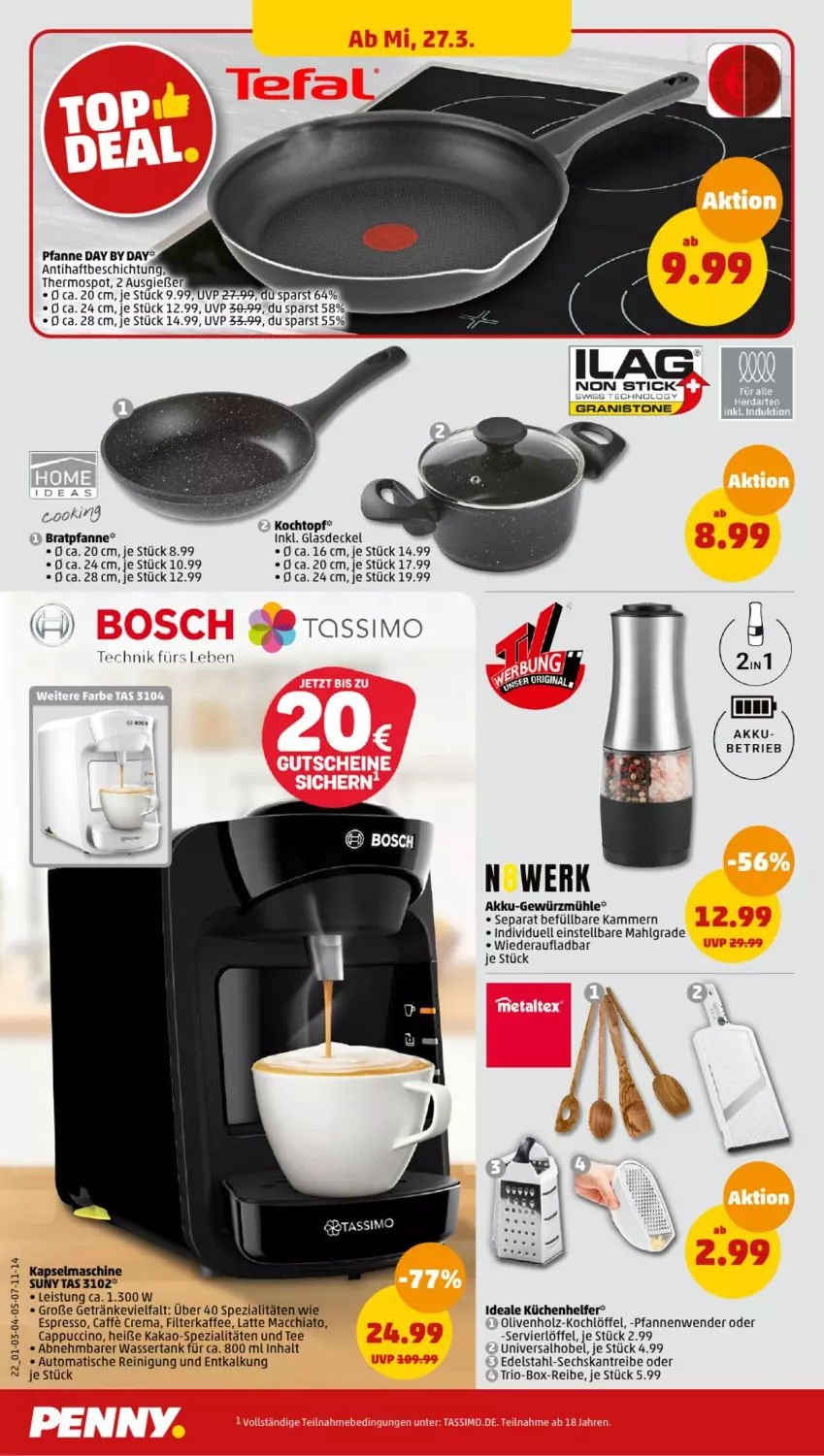 Aktueller Prospekt Penny - Prospekte - von 25.03 bis 30.03.2024 - strona 24 - produkty: ACC, akku, auto, bratpfanne, Cap, cappuccino, chia, cin, decke, Deckel, edelstahl, eis, espresso, filterkaffee, getränk, getränke, gewürz, Gewürzmühle, Glasdeckel, Holz, kaffee, kakao, Kapselmaschine, Kochlöffel, Kochtopf, küche, Küchen, Küchenhelfer, latte, latte macchiato, LG, Löffel, mac, macchiato, olive, oliven, pfanne, pfannen, Pfannenwender, Reinigung, Spezi, tee, Ti, tisch, topf, wasser, wassertank