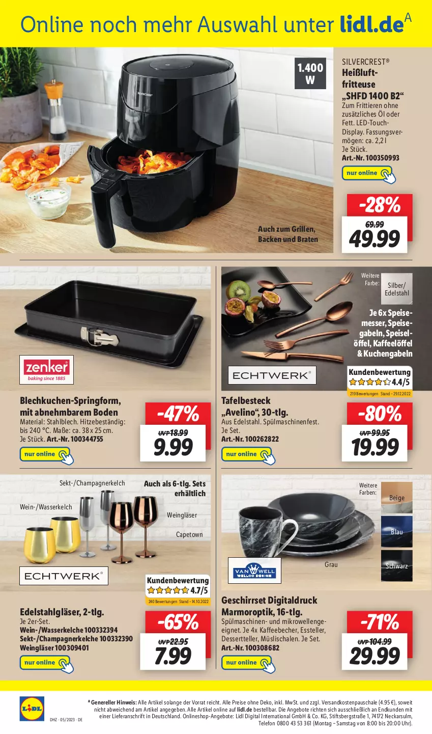 Aktueller Prospekt Lidl - Wochen-Highlights im Onlineshop - von 30.01 bis 05.02.2023 - strona 2 - produkty: angebot, angebote, Becher, besteck, braten, Cap, champagne, champagner, dessert, Dessertteller, edelstahl, eis, elle, Essteller, fritteuse, gabel, geschirr, Gläser, grill, Heißluftfritteuse, kaffee, kaffeebecher, kuchen, LG, Löffel, messer, mikrowelle, müsli, Müslischale, ndk, reis, rel, Ria, ring, Schal, Schale, sekt, silvercrest, Springform, spülmaschinen, telefon, teller, Ti, Tiere, uhr, wasser, wein, Weingläser