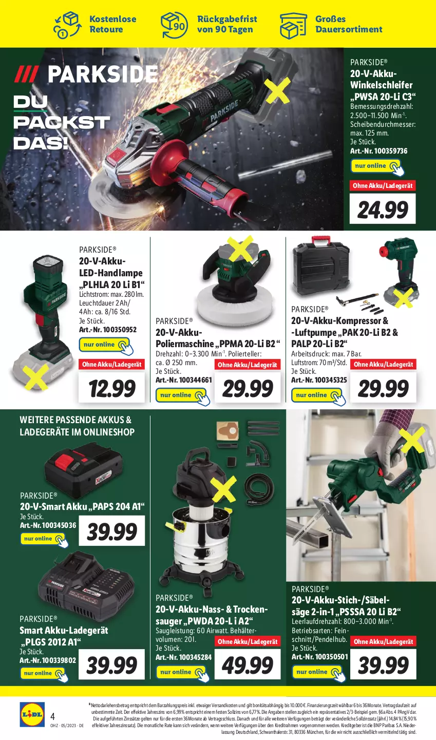 Aktueller Prospekt Lidl - Wochen-Highlights im Onlineshop - von 30.01 bis 05.02.2023 - strona 8 - produkty: akku, auer, Behälter, eis, elle, erde, kompressor, ladegerät, Lampe, LG, messer, ndk, Parkside, reis, Säbelsäge, säge, teller, Ti, Trockensauger, Winkelschleifer