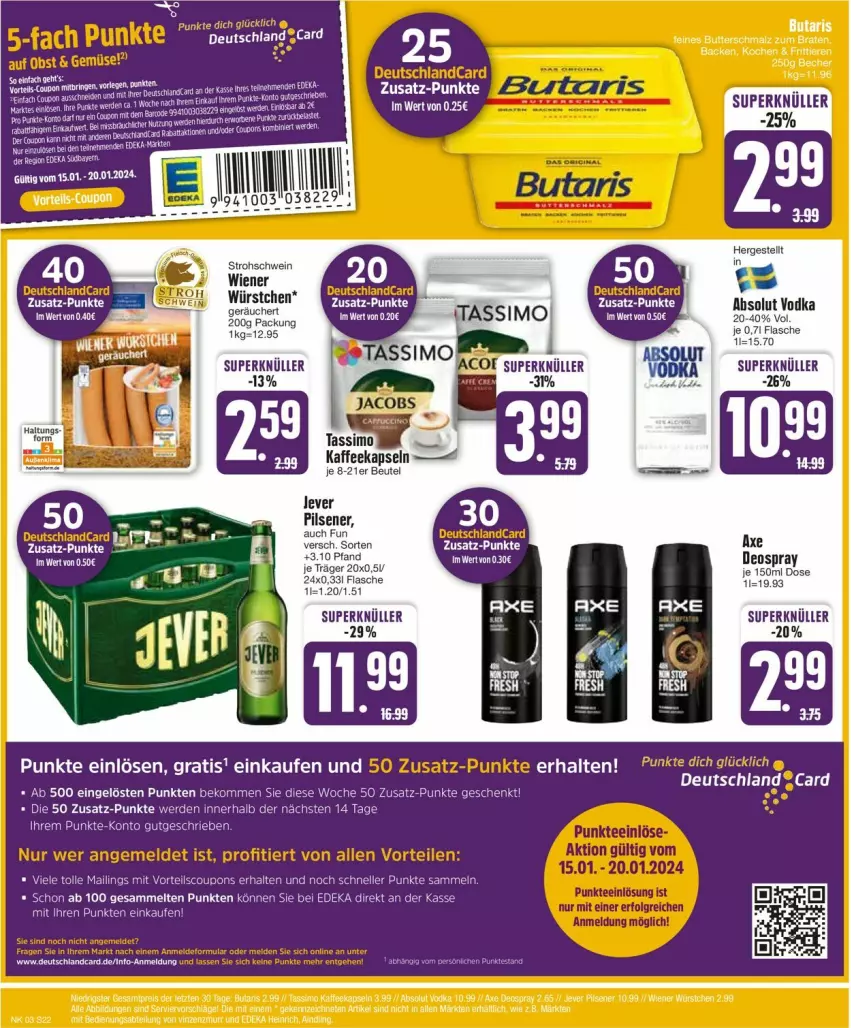 Aktueller Prospekt Edeka - Prospekte - von 15.01 bis 20.01.2024 - strona 24 - produkty: beko, beutel, coupon, coupons, deka, deutschlandcard, elle, erde, kaffee, kaffeekapseln, pils, pilsener, schwein, tee, Ti, vodka, wein, wiener, würstchen