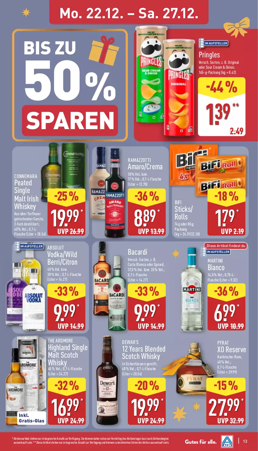 Aktueller Prospekt Aldi Nord - Von Montag - von 22.12 bis 27.12.2025 - strona 14 - produkty: amaro, bifi, blended scotch, blended scotch whisky, elle, flasche, gin, irish whiskey, martini, pringles, rama, ramazzott, ramazzotti, ring, rum, scotch, scotch whisky, single malt, sour cream, teller, Ti, vodka, whiskey, whisky, Wild, zott, ZTE