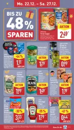 Gazetka promocyjna Aldi Nord - Von Montag - Gazetka - ważna od 27.12 do 27.12.2025 - strona 10 - produkty: auer, beanz, bockwurst, bohne, bohnen, creme, curry, currywurst, eis, elle, ente, filet, filets, flasche, geback, gin, gurke, gurken, gurkensalat, heinz, hering, Herings, hühner, kartoffel, kartoffeln, ketchup, küche, Küchen, mac, Mett, metten, milch, mit gemüse, mit zwiebeln, natur, nudel, olive, oliven, ring, salat, sauce, Speck, Spezi, suppe, teller, Ti, tomate, tomaten, tomatensauce, topf, Weiße Bohnen, wurst, Yo, Yum Yum, ZTE, zucker, zwiebel, zwiebeln
