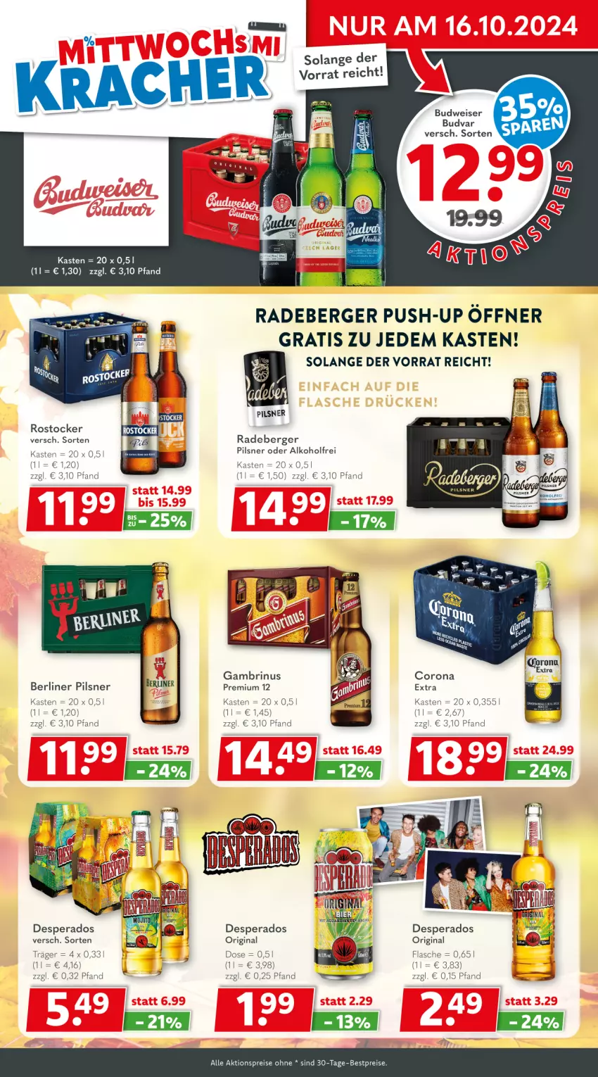 Aktueller Prospekt Getraenkeland - von 14.10 bis 26.10.2024 - strona 2 - produkty: aktionspreis, alkohol, Berger, berliner, bestpreis, bestpreise, budweiser, desperados, eis, flasche, gin, pils, pilsner, Push-up, radeberger, reis, Rostocker, Ti