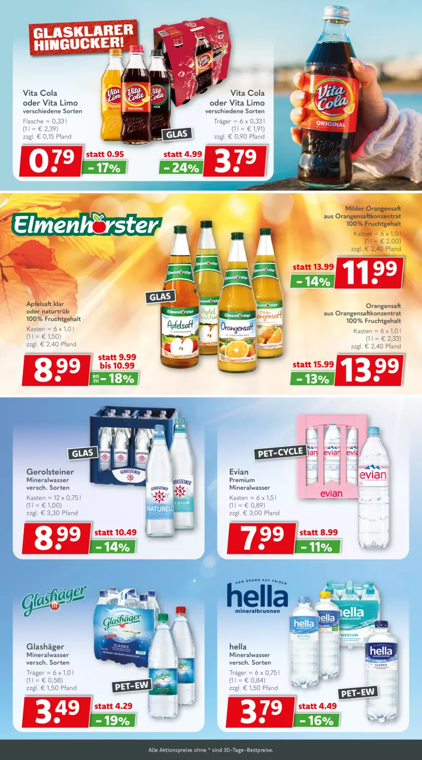 Aktueller Prospekt Getraenkeland - von 14.10 bis 26.10.2024 - strona 4 - produkty: aktionspreis, Alwa, apfel, apfelsaft, bestpreis, bestpreise, brunnen, cola, eis, flasche, frucht, gerolsteine, gerolsteiner, gin, hella, limo, mineralwasser, natur, orange, orangen, orangensaft, reis, saft, steiner, Ti, vita, Vita C, wasser, Yo