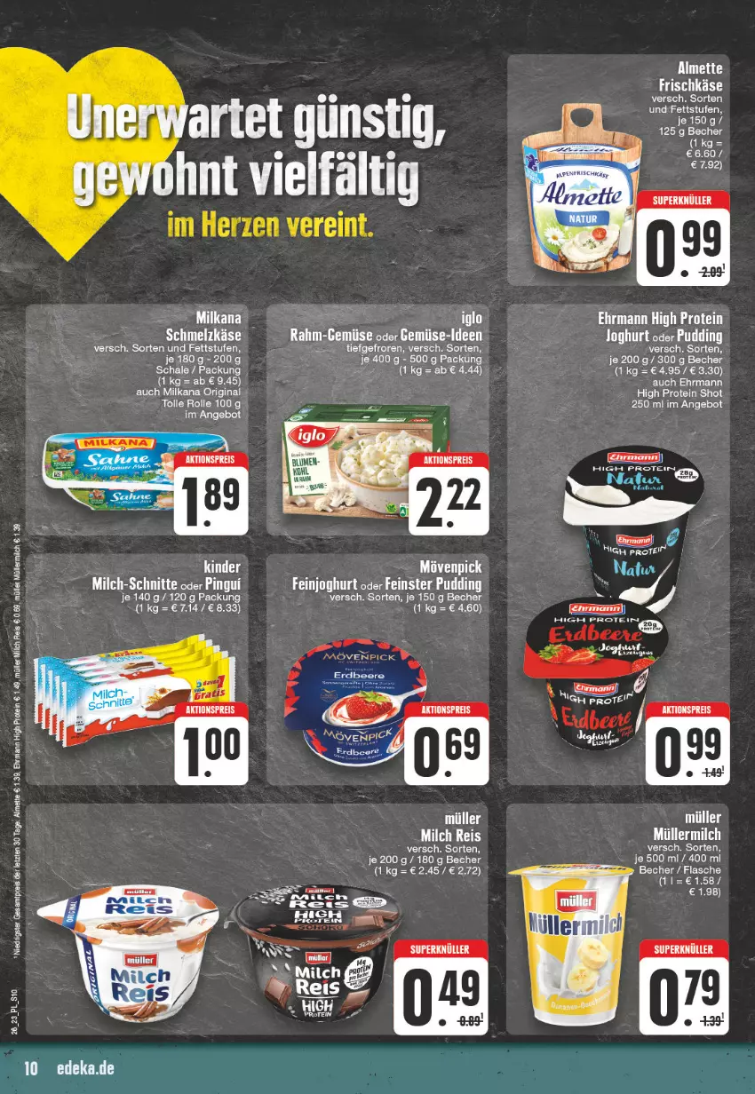 Aktueller Prospekt E Center - Angebote der Woche - von 19.06 bis 24.06.2023 - strona 10 - produkty: almette, angebot, Becher, deka, ehrmann, eis, flasche, frischkäse, gin, joghur, joghurt, Käse, Kinder, Mett, milch, milch-schnitte, milka, milkana, mövenpick, Müller, müllermilch, pingui, pudding, reis, Schal, Schale, Schmelzkäse, Ti, uhr, ZTE