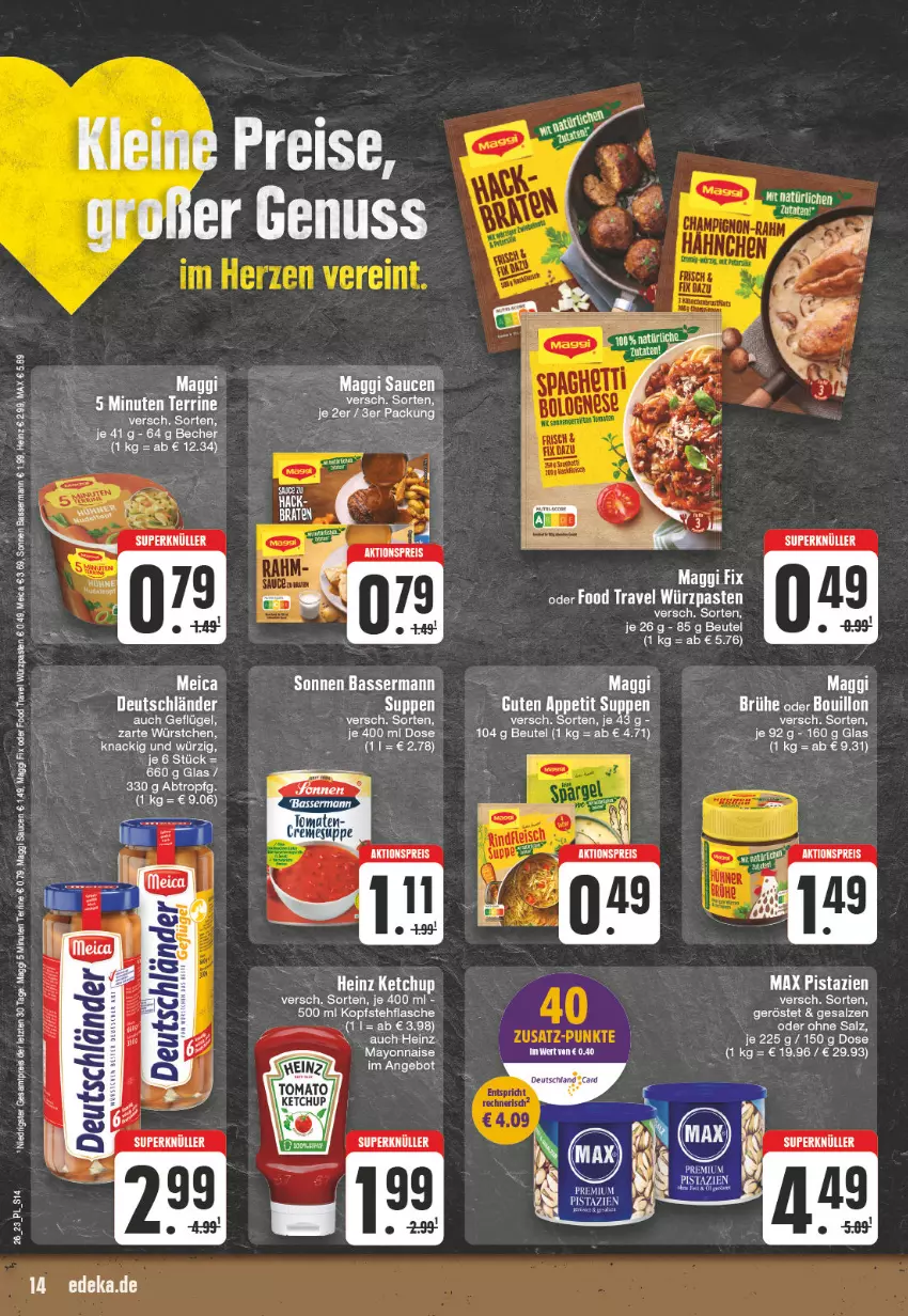 Aktueller Prospekt E Center - Angebote der Woche - von 19.06 bis 24.06.2023 - strona 14 - produkty: aktionspreis, angebot, Becher, beutel, braten, Brühe, creme, cremesuppe, deka, eier, eis, elle, Geflügel, heinz, HP, maggi, mayonnaise, nuss, pistazien, reis, salz, sauce, saucen, suppe, suppen, tee, Ti, tomate, tomaten, Yo