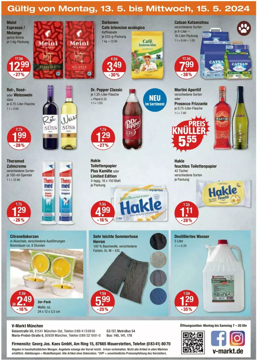 Aktueller Prospekt Vmarkt - Prospekte - von 09.05 bis 15.05.2024 - strona 24 - produkty: alle artikel ohne dekoration, angebot, angebote, aperitif, auer, Bau, baumwolle, catsan, creme, dekoration, dell, ecco, eis, elle, feuchtes toilettenpapier, flasche, frizzante, hakle, hose, kaes, Kamill, kamille, Katzenstreu, kerze, martini, Metro, Mode, obst, papier, prosecco, reis, Ria, ring, Schal, Schale, telefon, teller, theramed, Ti, toilettenpapier, tücher, wasser, wein, wolle, zahncreme