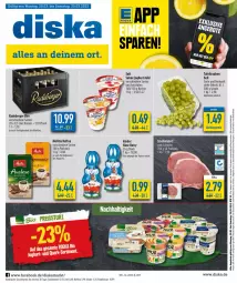 Gazetka promocyjna Diska - Prospekte - Gazetka - ważna od 25.03 do 25.03.2023 - strona 1 - produkty: angebot, angebote, Becher, Berger, bier, eis, joghur, joghurt, joghurt mild, kaffee, Kinder, kotelett, melitta, radeberger, reis, sahne, sahne joghurt, Schal, Schale, schwein, tafeltrauben, Ti, trauben, wein, zott, ZTE