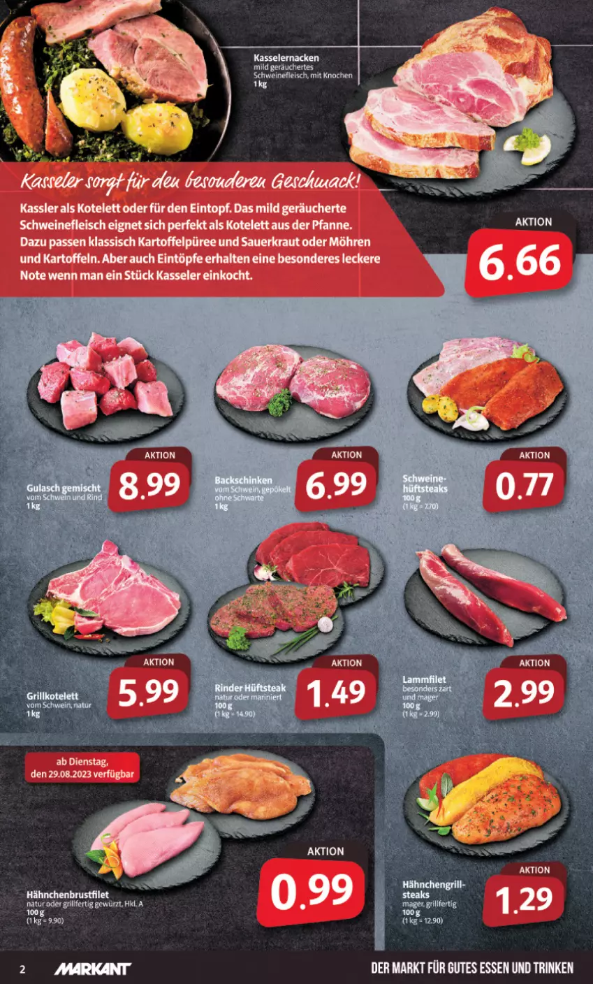 Aktueller Prospekt Markant - Prospekte - von 28.08 bis 02.09.2023 - strona 2 - produkty: auer, eintopf, eintöpfe, eis, fleisch, gewürz, grill, gutes essen, kartoffel, kartoffeln, Kartoffelpüree, kasseler, kotelett, Kraut, möhren, natur, pfanne, püree, Sauerkraut, schwein, schweine, schweinefleisch, tee, Ti, topf, wein, weine