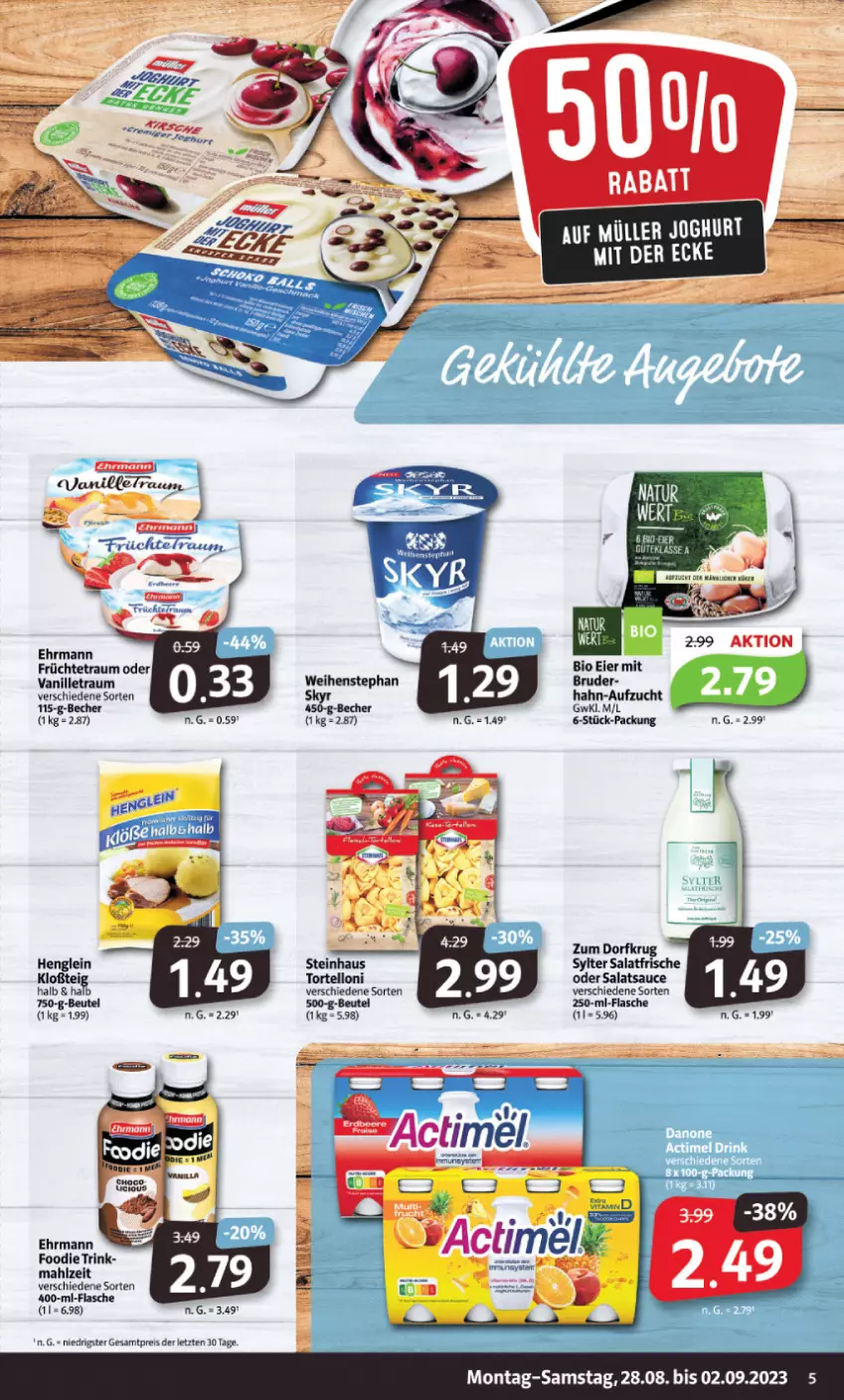 Aktueller Prospekt Markant - Prospekte - von 28.08 bis 02.09.2023 - strona 5 - produkty: Becher, beutel, bio, ehrmann, eier, eis, flasche, früchte, henglein, reis, salat, salatsauce, sauce, steinhaus, Sylter, Ti, torte, tortelloni, vanille, weihenstephan, ZTE, Zum Dorfkrug