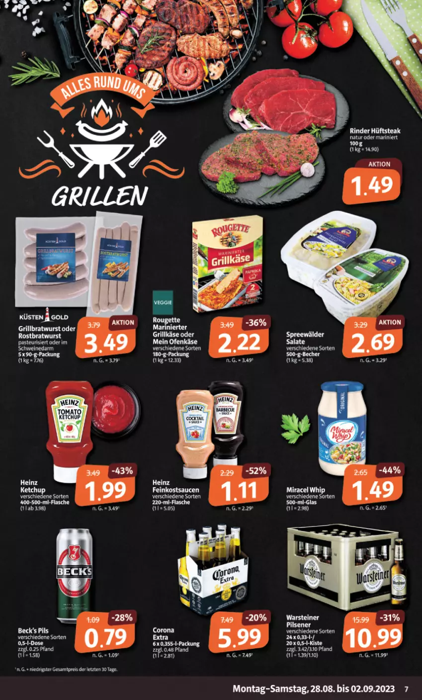 Aktueller Prospekt Markant - Prospekte - von 28.08 bis 02.09.2023 - strona 7 - produkty: bratwurst, Brei, eier, eis, feinkost, grill, grillbratwurst, Grillkäse, hüftsteak, Käse, ketchup, Ofen, Ofenkäse, pils, reis, rind, rinder, rostbratwurst, sauce, saucen, steak, Ti, wurst, ZTE