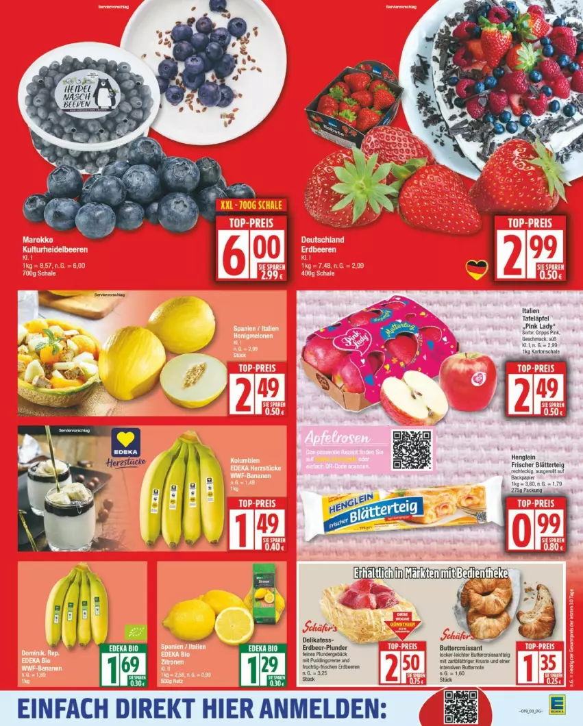 Aktueller Prospekt Edeka - Prospekte - von 05.05 bis 10.05.2025 - strona 5 - produkty: beere, beeren, blätterteig, butter, Croissant, erdbeere, erdbeeren, frucht, henglein, papier, Plunder, pudding, tafeläpfel, Ti