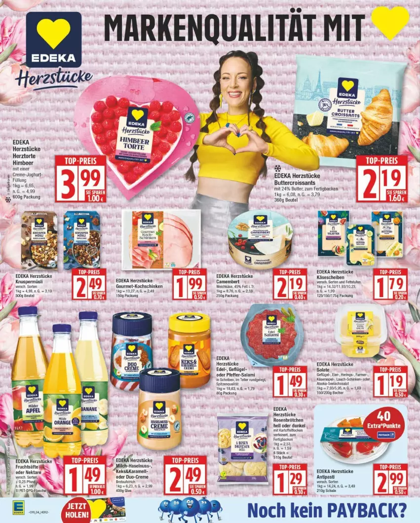 Aktueller Prospekt Edeka - Prospekte - von 05.05 bis 10.05.2025 - strona 6 - produkty: antipasti, asti, Becher, beutel, brötchen, butter, creme, Croissant, croissants, deka, eier, frucht, fruchtsäfte, haselnuss, hering, Herings, himbeer, karamell, Käse, keks, Knuspermüsli, kochschinken, krone, lachs, milch, müsli, Nektar, nuss, orange, payback, pfeffer, ring, rosen, säfte, salami, Schal, Schale, schinken, Ti, torte, weichkäse