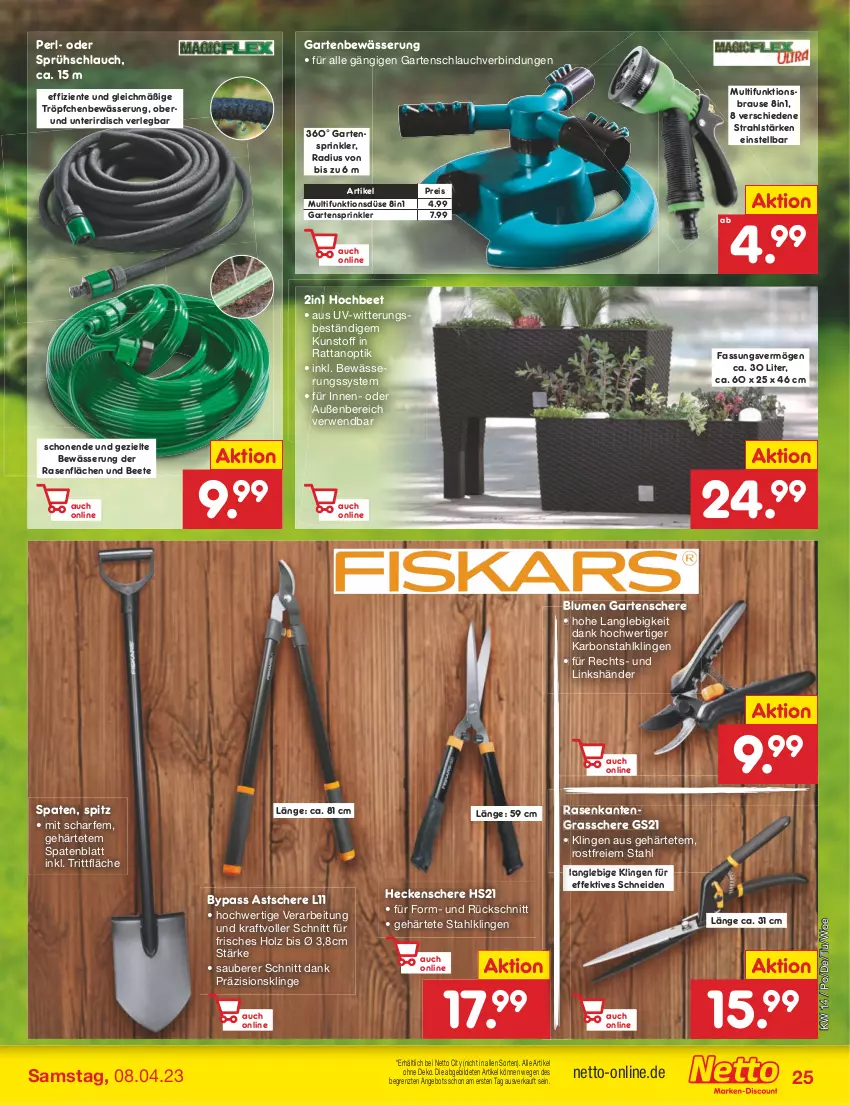 Aktueller Prospekt Netto Marken-Discount - Filial-Angebote - von 03.04 bis 08.04.2023 - strona 25 - produkty: angebot, blume, blumen, brause, eis, ente, Garten, Gartenschere, gartenschlauch, Grasschere, heckenschere, Holz, kraft, rasen, reis, rwe, Schere, schlauch, senf, Spaten, Ti, ZTE