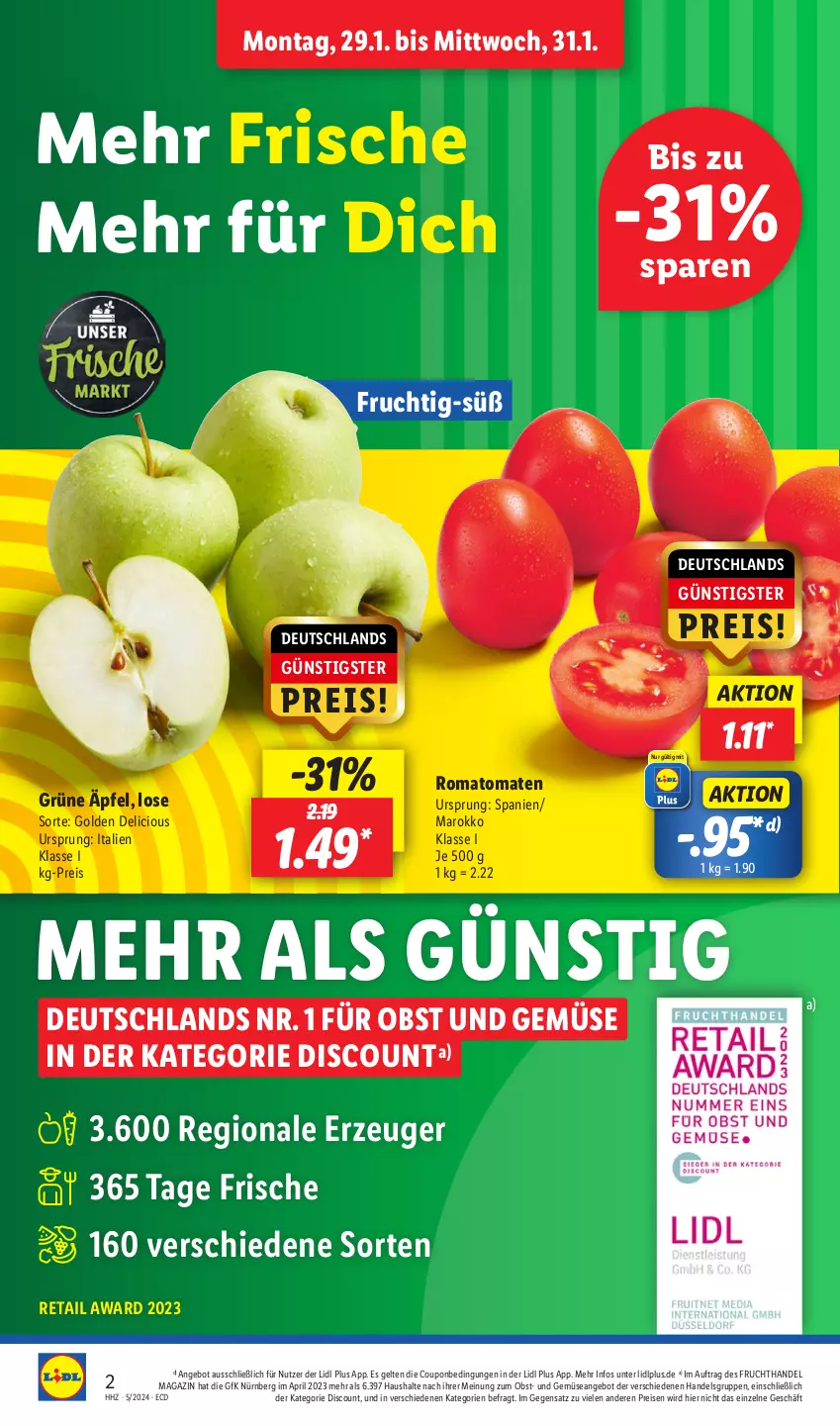 Aktueller Prospekt Lidl - Aktionsprospekt - von 29.01 bis 03.02.2024 - strona 2 - produkty: angebot, coupon, discount, eis, frucht, magazin, obst, Obst und Gemüse, pril, reis, Romatomaten, Ti, tomate, tomaten, und gemüse