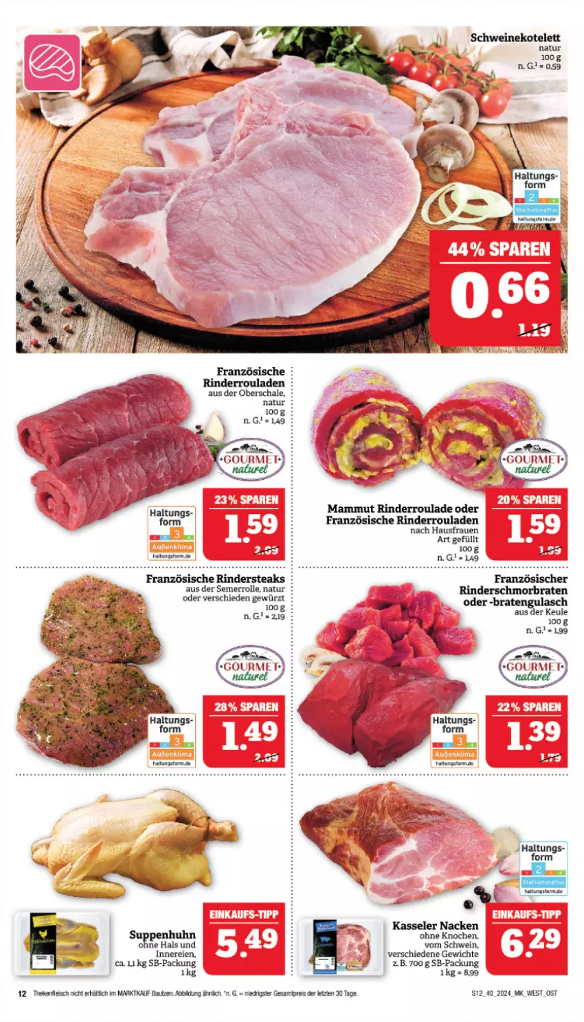 Aktueller Prospekt Marktkauf - Prospekt - von 29.09 bis 05.10.2024 - strona 12 - produkty: Bau, eis, gewürz, kasseler, mam, natur, reis, rel, rind, rinder, Rinderroulade, rinderrouladen, Rindersteak, rouladen, schwein, steak, steaks, suppe, suppen, Suppenhuhn, wein, ZTE