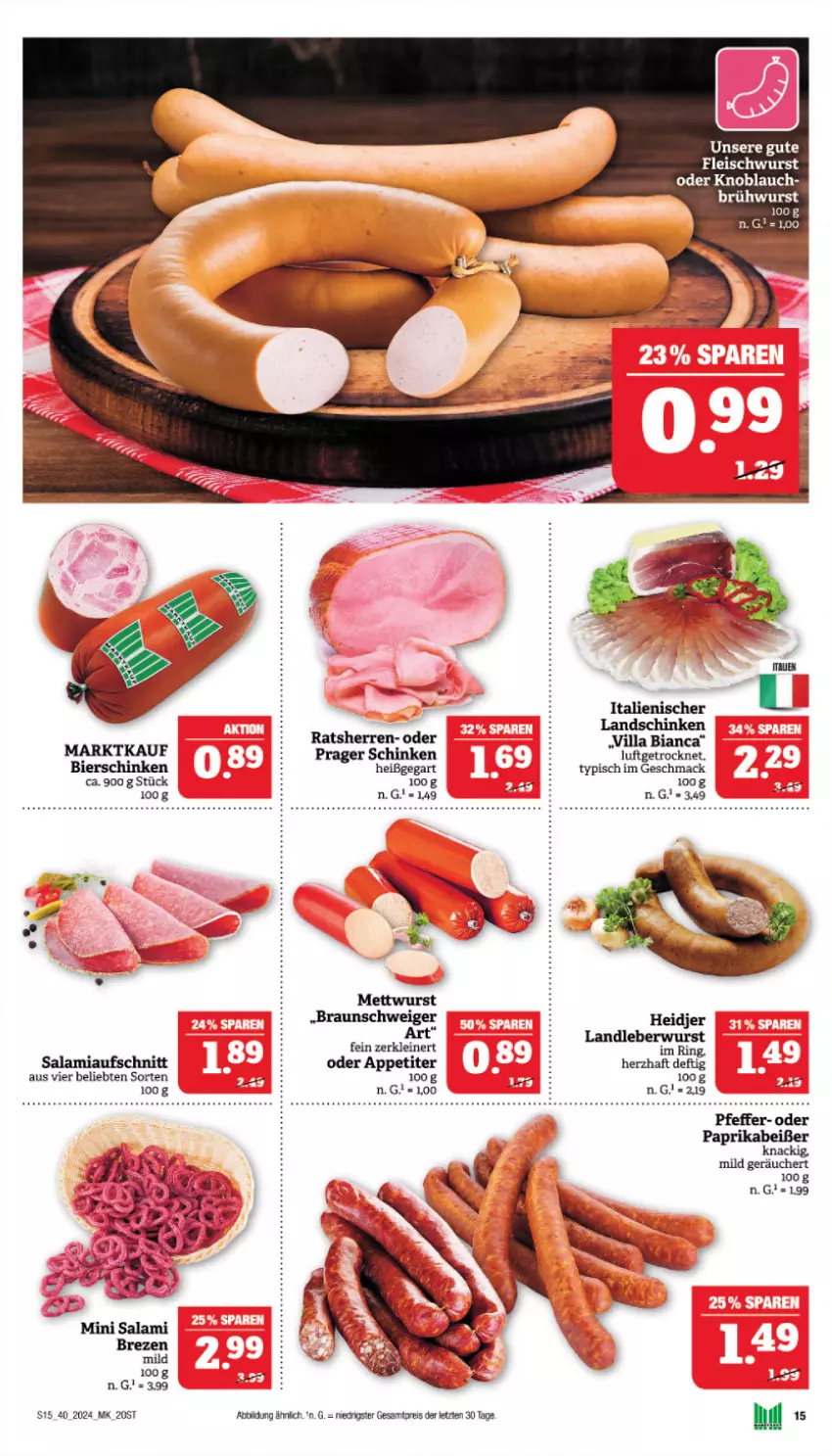 Aktueller Prospekt Marktkauf - Prospekt - von 29.09 bis 05.10.2024 - strona 15 - produkty: aufschnitt, bier, bierschinken, braun, eis, knoblauch, landleberwurst, landschinken, leberwurst, leine, mac, Mett, mettwurst, paprika, pfeffer, reis, salami, schinken, Ti, wurst, ZTE