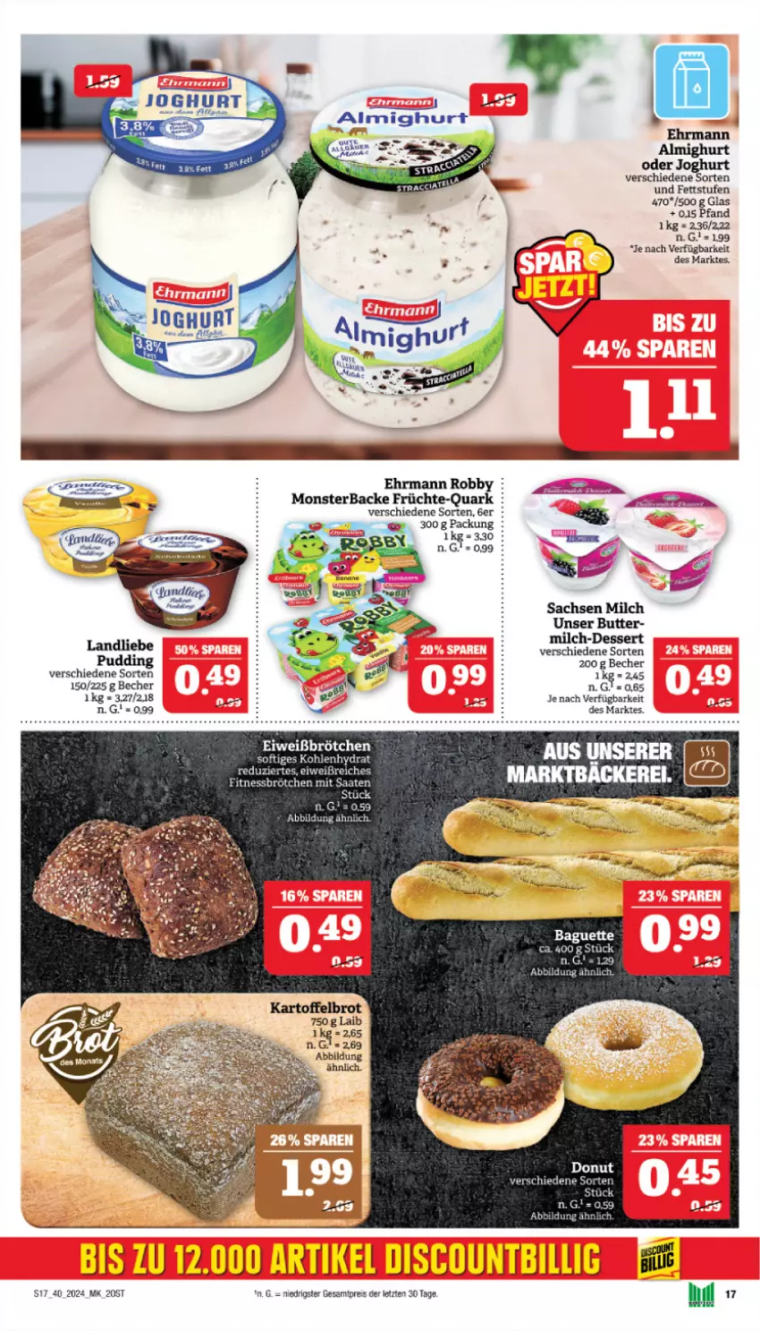 Aktueller Prospekt Marktkauf - Prospekt - von 29.09 bis 05.10.2024 - strona 17 - produkty: almighur, almighurt, Becher, brot, brötchen, butter, dessert, ehrmann, ehrmann almighurt, eis, früchte, joghur, joghurt, kartoffel, Kartoffelbrot, landliebe, milch, monster, quark, reis, robby, sac, Ti, ZTE