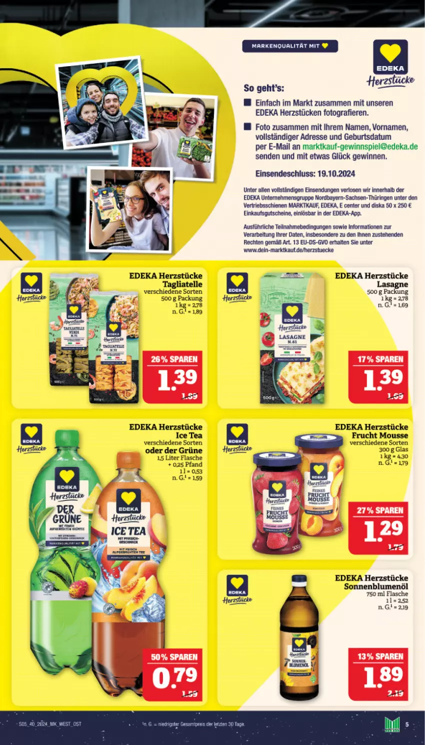 Aktueller Prospekt Marktkauf - Prospekt - von 29.09 bis 05.10.2024 - strona 5 - produkty: blume, blumen, blumenöl, deka, elle, ente, flasche, frucht, gewinnspiel, gutschein, gutscheine, ice tea, lasagne, mousse, ring, sac, sonnenblume, sonnenblumen, sonnenblumenöl, tagliatelle, Ti