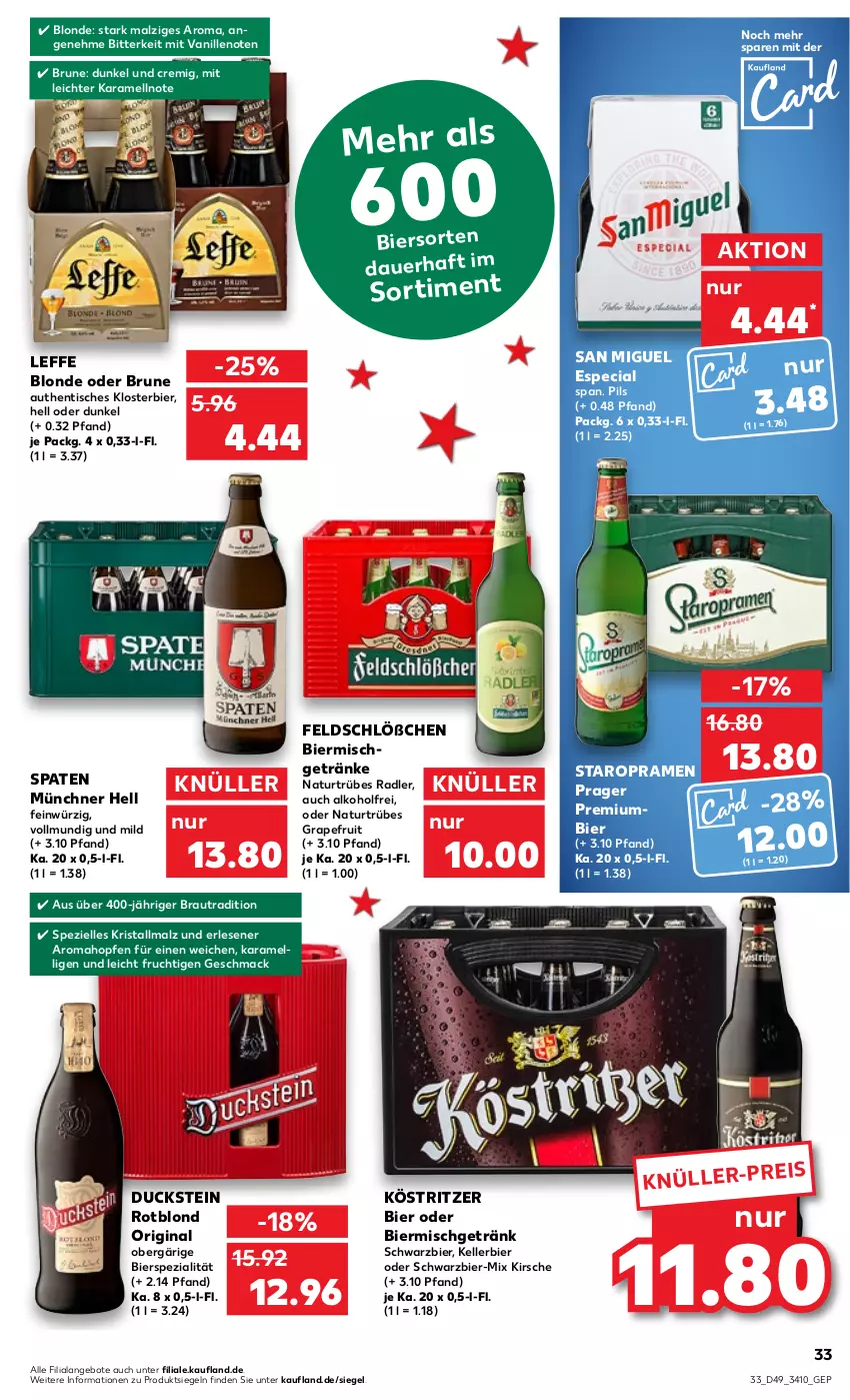 Aktueller Prospekt Kaufland - von 08.12 bis 14.12.2022 - strona 33 - produkty: alkohol, angebot, angebote, auer, bier, Duck, eis, elle, frucht, getränk, getränke, gin, grapefruit, karamell, kellerbier, kirsch, kirsche, köstritzer, mac, malz, natur, pils, Premiumbier, radler, Spaten, Spezi, Staropramen, Ti, tisch, vanille