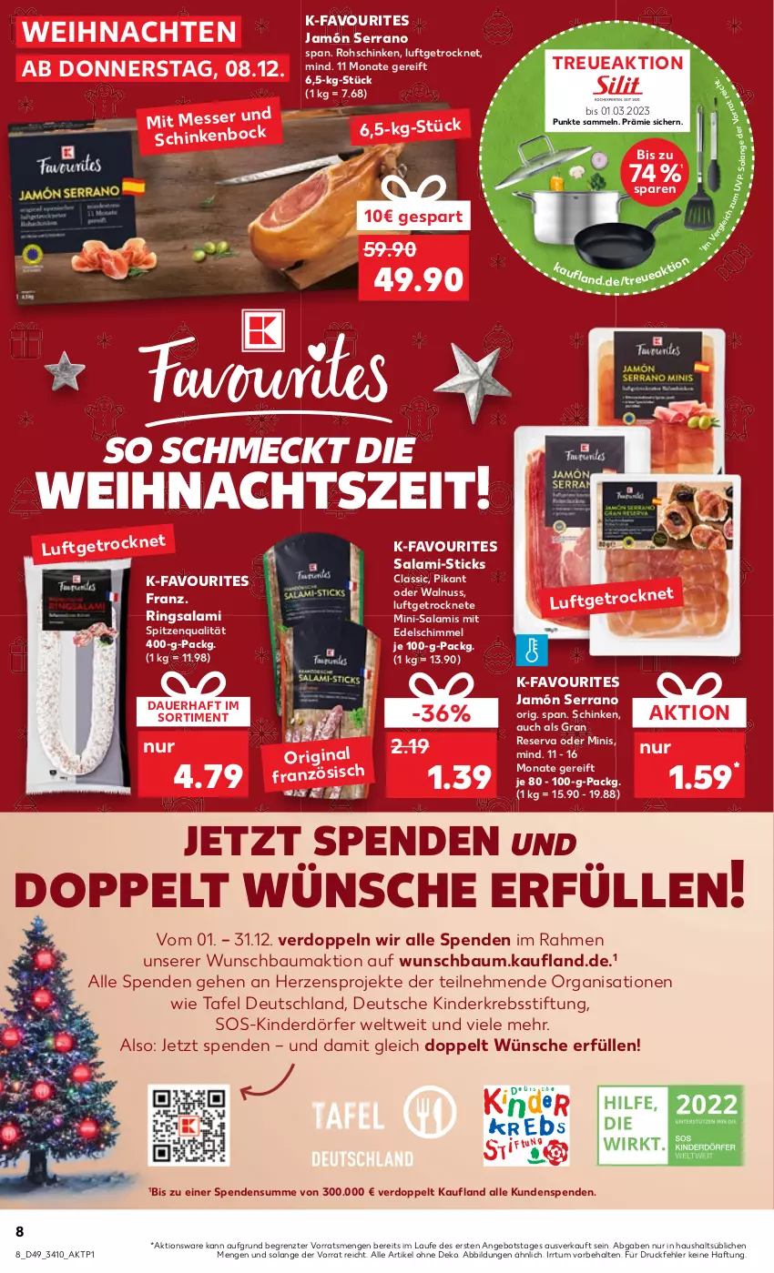 Aktueller Prospekt Kaufland - von 08.12 bis 14.12.2022 - strona 8 - produkty: angebot, auer, Bau, gin, jamón serrano, Kinder, Krebs, messer, Mini-Salami, nuss, ring, rohschinken, salami, schinken, serrano, spitzenqualität, Ti, walnuss, weihnachten, ZTE