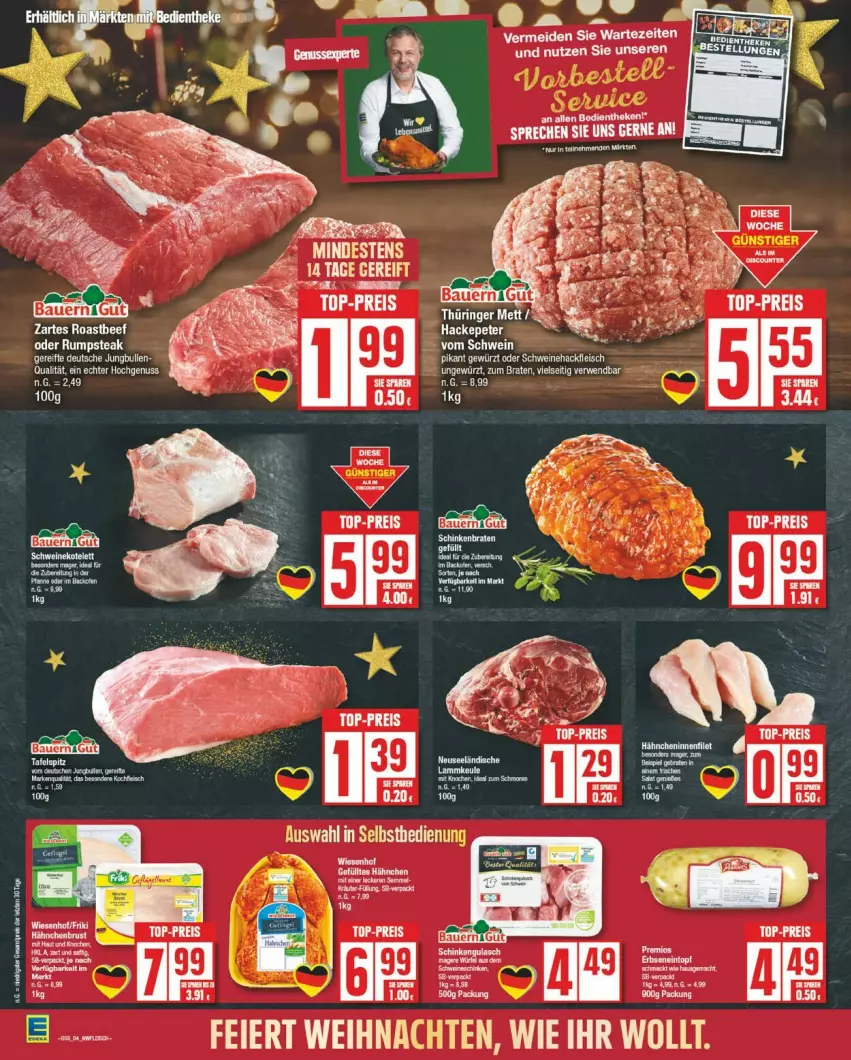 Aktueller Prospekt Edeka - Prospekte - von 09.12 bis 14.12.2024 - strona 4 - produkty: eis, fleisch, gewürz, hackfleisch, jungbullen, oder rumpsteak, rum, rumpsteak, schwein, schweine, Schweinehackfleisch, steak, tee, wein, weine