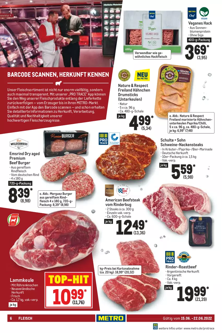 Aktueller Prospekt Metro - Food - von 15.06 bis 22.06.2022 - strona 6 - produkty: beef, bier, blume, blumen, burger, eis, fleisch, hackfleisch, HP, Kette, kräuter, lamm, lammkeule, LG, marinade, Metro, Nackensteak, nackensteaks, natur, paprika, reis, rind, rinder, rindfleisch, roastbeef, rum, rwe, Schal, Schale, schwein, schweine, soja, sonnenblume, sonnenblumen, steak, steaks, Ti, top-hit, wein, weine