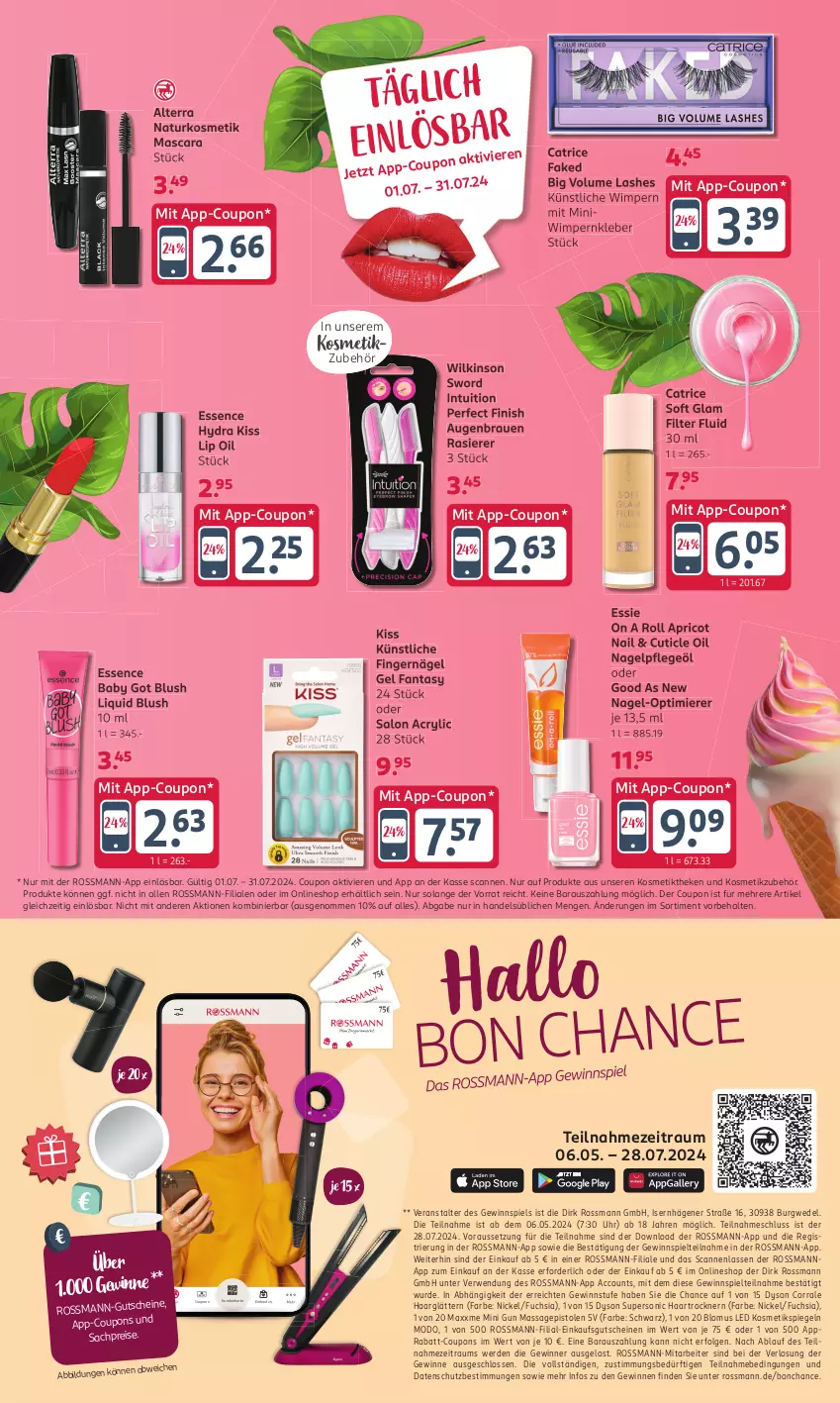 Aktueller Prospekt Rossmann - Prospekte - von 01.07 bis 05.07.2024 - strona 10 - produkty: ACC, alterra, coupon, coupons, Dyson, eis, erde, fanta, Finish, gewinnspiel, gutschein, gutscheine, haarglätter, haartrockner, HP, kleber, kosmetik, LG, Mascara, natur, naturkosmetik, Pflegeöl, rabatt-coupon, rasierer, reis, rwe, sac, spiegel, Ti, Trockner, uhr, wedel, wilkinson