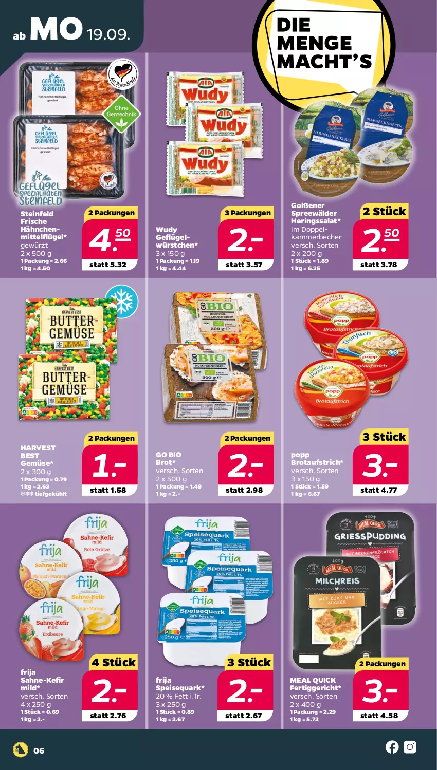 Aktueller Prospekt Netto - Woche 38 - von 19.09 bis 24.09.2022 - strona 6 - produkty: aufstrich, Becher, bio, brot, brotaufstrich, eis, fertiggericht, Frische Hähnchen, Geflügel, gewürz, hering, Herings, Kefir, Popp, quark, ring, sahne, salat, speisequark, spreewälder, Ti, würstchen