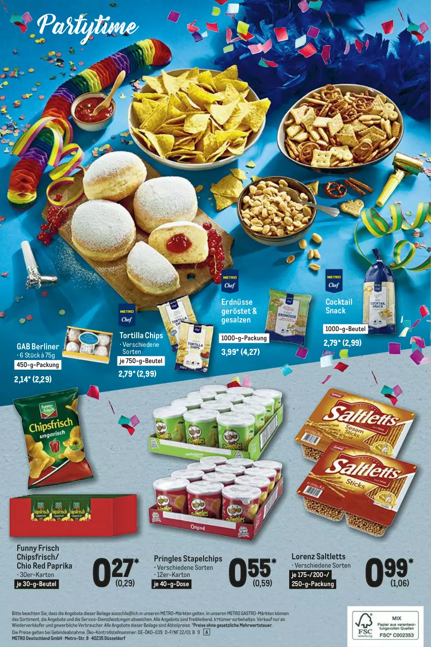 Aktueller Prospekt Metro - Karneval Spezial - von 13.01 bis 01.03.2022 - strona 16 - produkty: abholpreise, angebot, angebote, berliner, beutel, chips, chipsfrisch, cocktail, eis, erdnüsse, Funny Frisch, ilag, lorenz, Metro, metro gastro, paprika, pringles, Rauch, reis, ring, rwe, saltletts, salz, snack, Ti, tortilla, Tortilla Chips