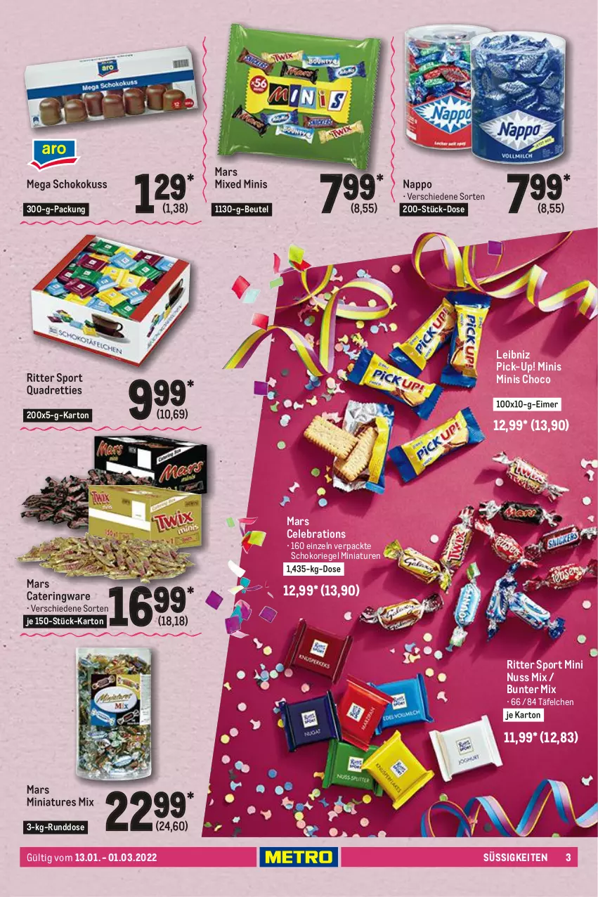 Aktueller Prospekt Metro - Karneval Spezial - von 13.01 bis 01.03.2022 - strona 3 - produkty: beutel, eimer, leibniz, mars, nuss, quad, riegel, ring, ritter, ritter sport, schoko, schokoriegel, Sport, Ti