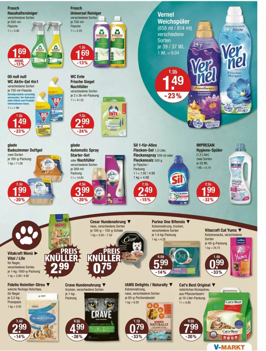 Aktueller Prospekt Vmarkt - Prospekte - von 26.06 bis 02.07.2025 - strona 13 - produkty: auto, Bad, beutel, bio, biozidprodukte, chips, ente, flasche, Frosch, gin, Glade, Holz, hundenahrung, katzennahrung, katzensnack, katzensnacks, klumpstreu, kraft, natur, natura, pflanze, pflanzen, portionsbeutel, purina, Rauch, reiniger, resa, rwe, salz, Schal, Schale, snack, snacks, Ti, vita, vitakraft, wc ente